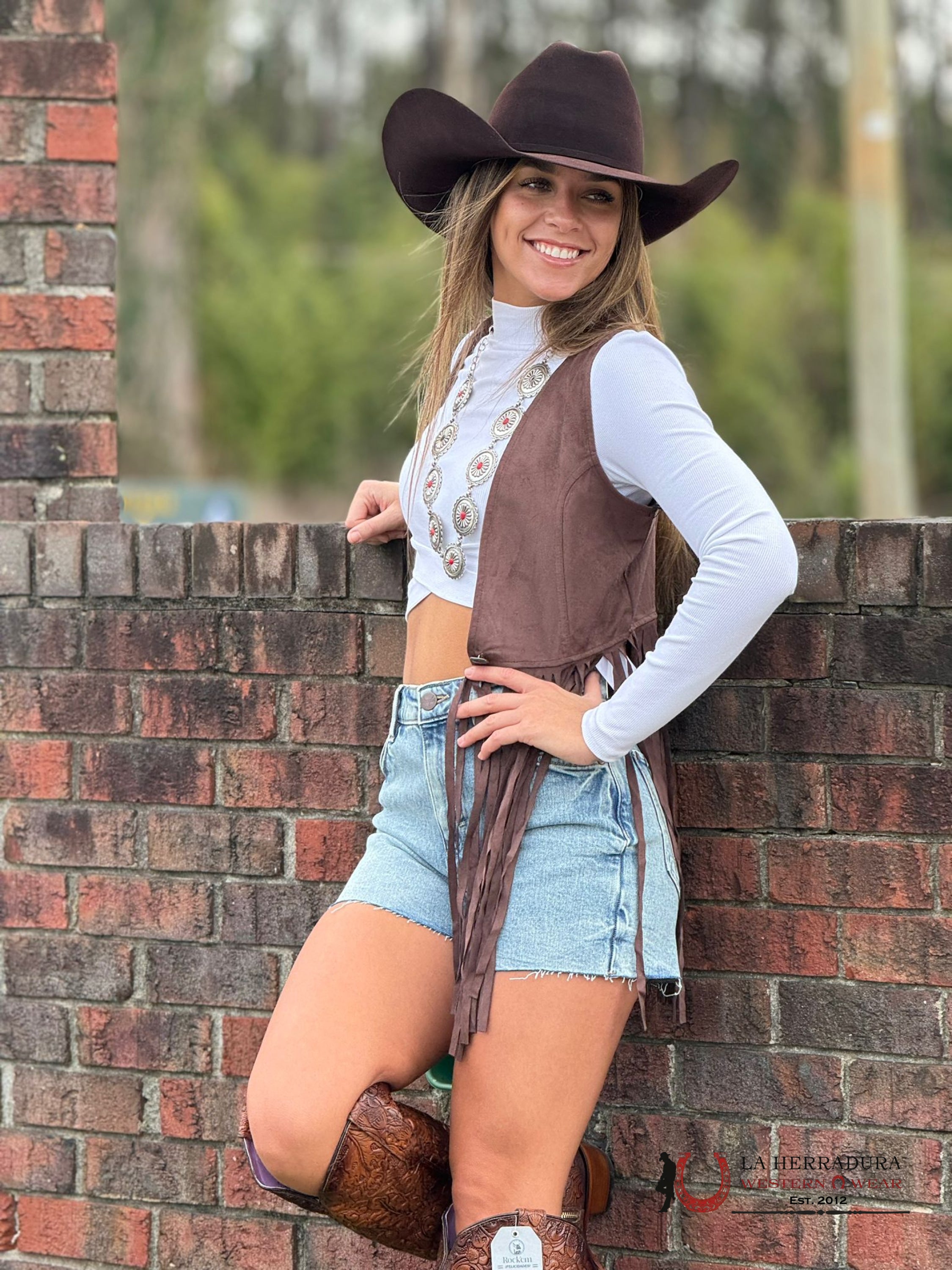 Rock&Roll Womens Dark Brown Vest With Stitching And Fringe Ropa Mujeres