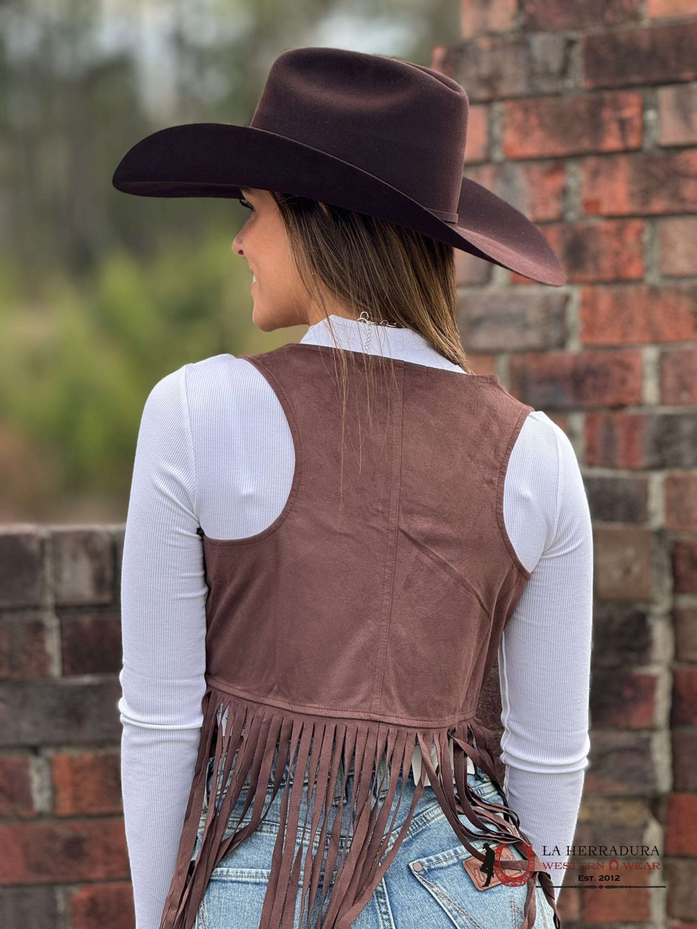 Rock&Roll Womens Dark Brown Vest With Stitching And Fringe Ropa Mujeres
