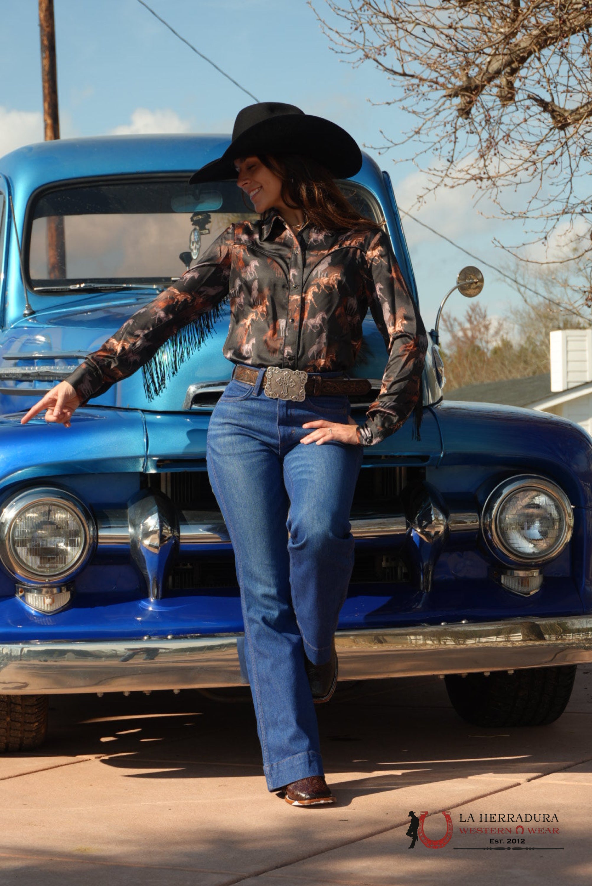 ROCK&ROLL WOMENS HORSE PRNT SATIN SNAP LONG SLEEVE SNAP SHIRTI ROPA MUJERES