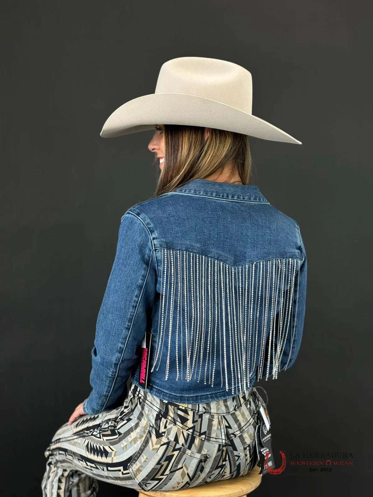 ROCK&ROLL FRINGE DENIM CROPPED BLAZER-BW92D02267 Laherradurawwnc.com