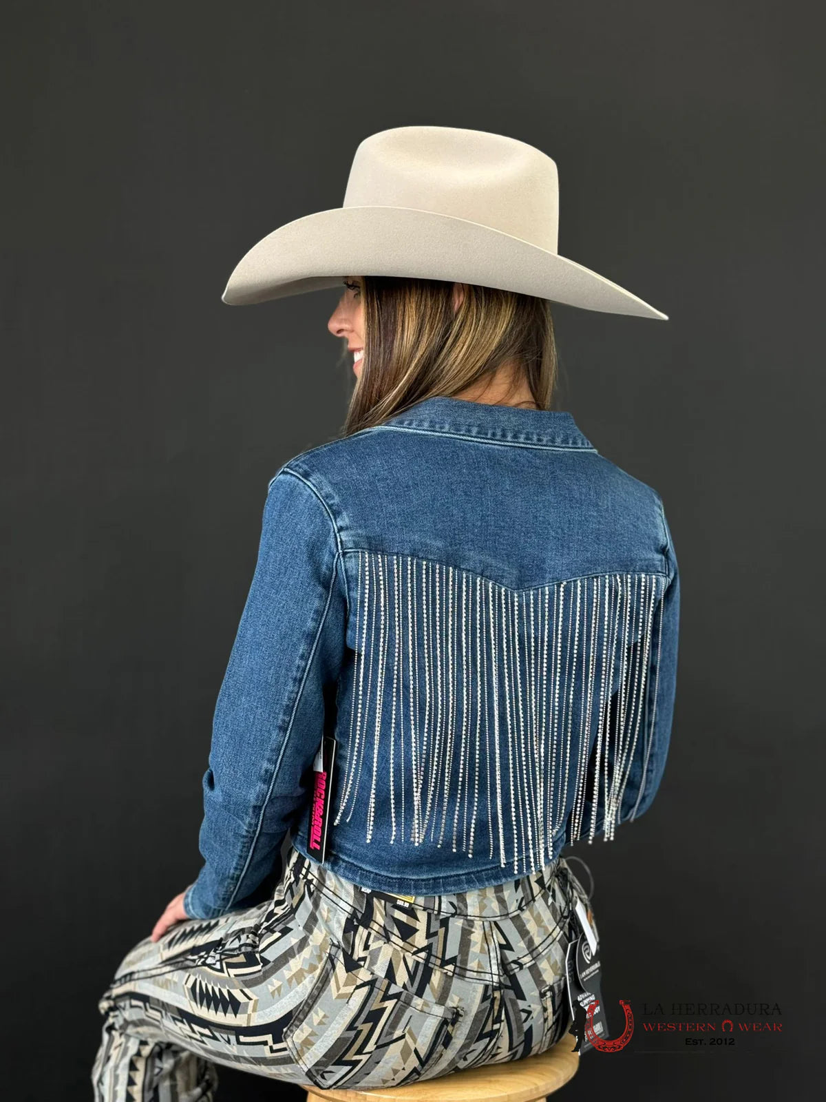 ROCK&ROLL FRINGE DENIM CROPPED BLAZER-BW92D02267