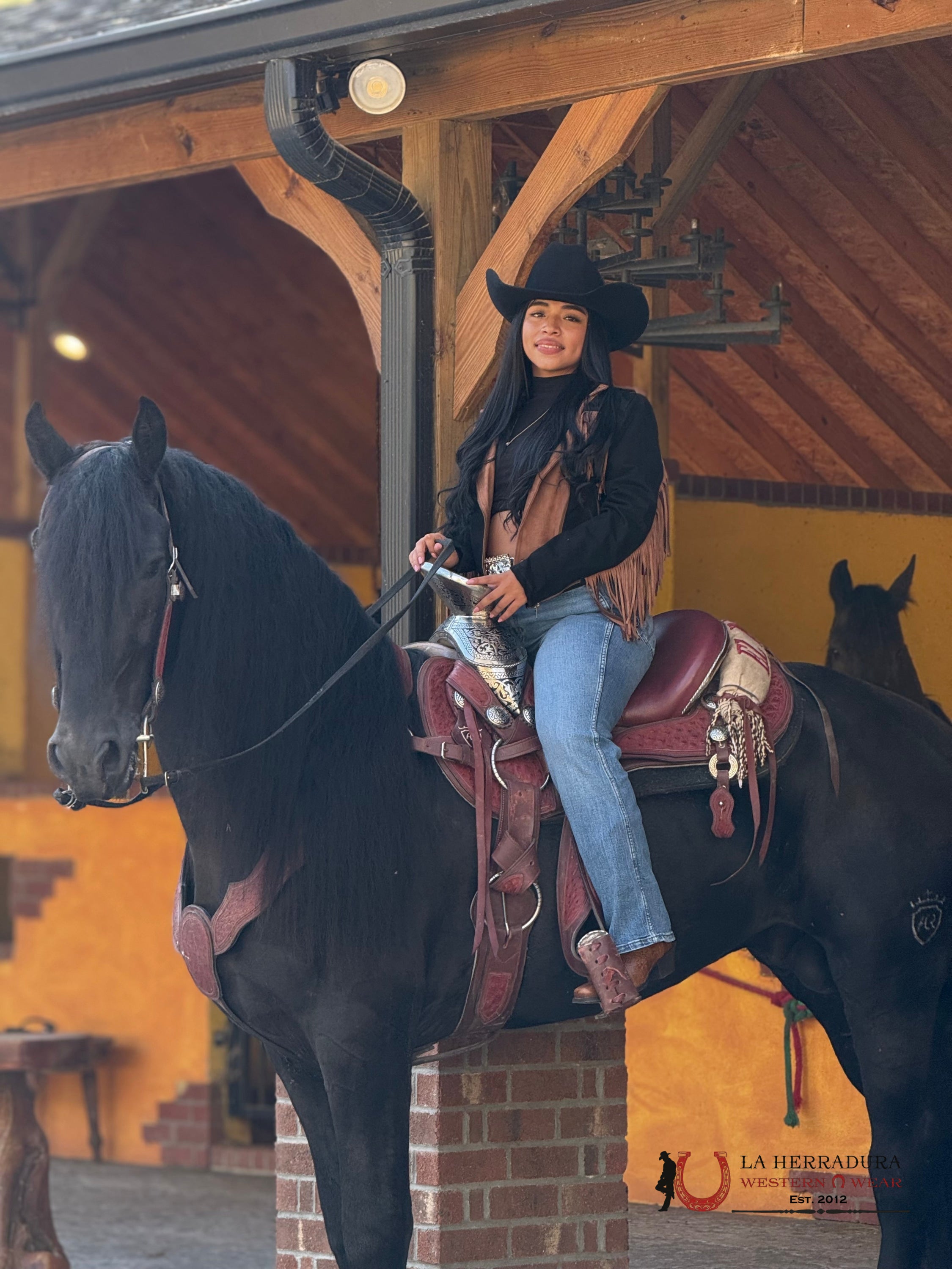 Rock&Roll Womens Micro Suede Jacket W Fringe Black/Brown Stars Ropa Mujeres
