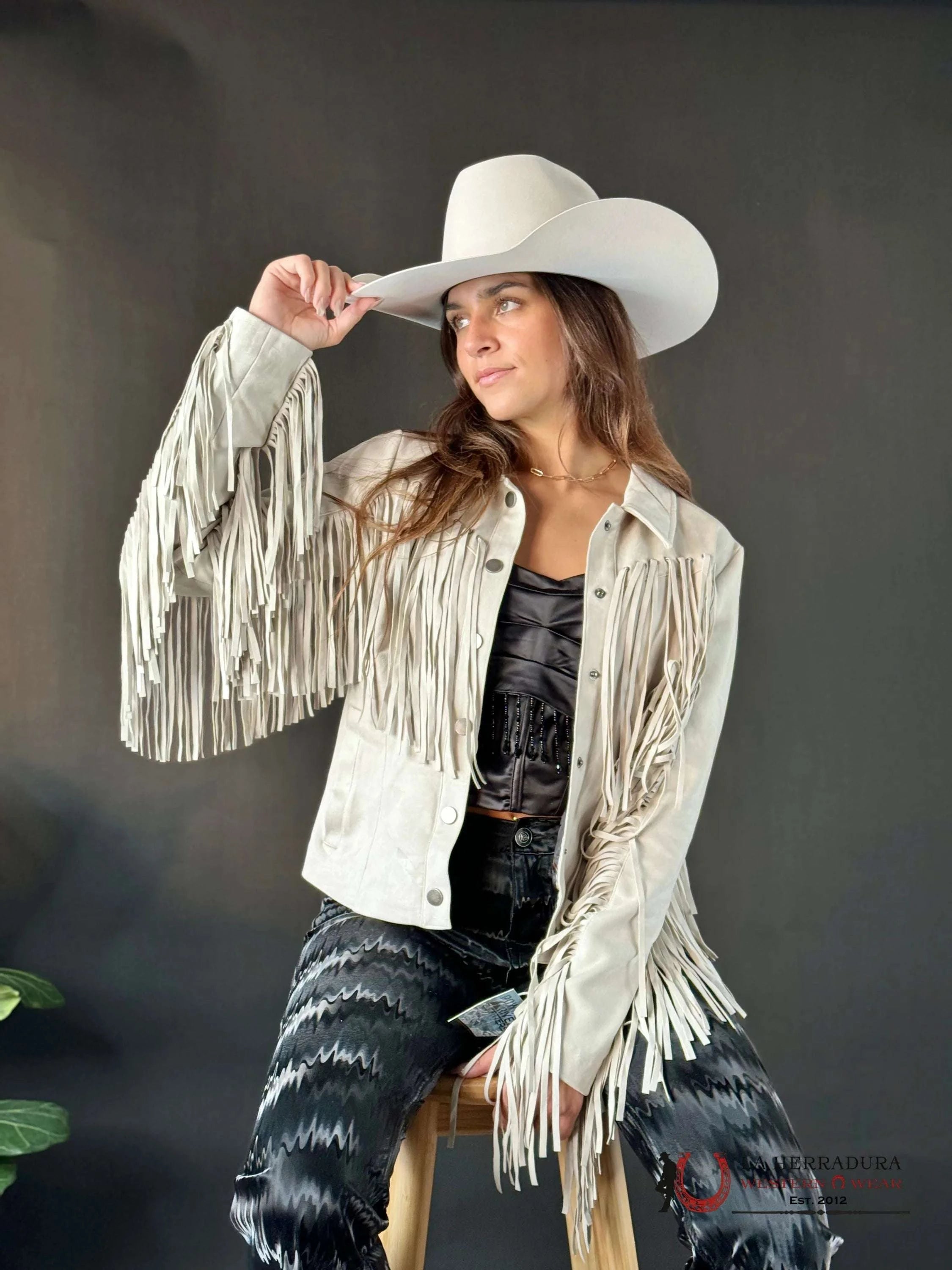 Rock&Roll Womens Micro Suede Jacket W Fringe Natural Ropa Mujeres