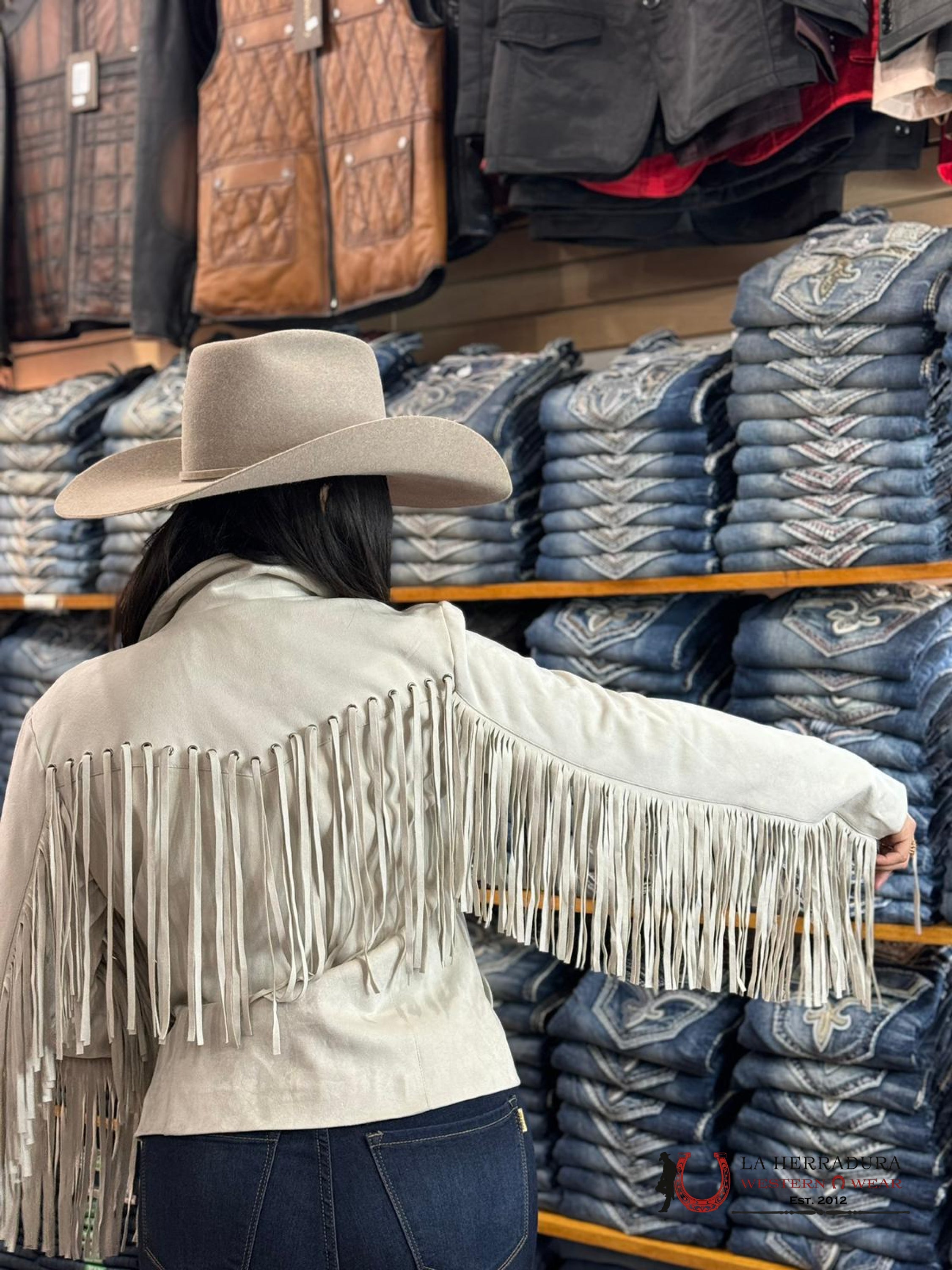 Rock&Roll Womens Micro Suede Jacket W Fringe Natural Ropa Mujeres