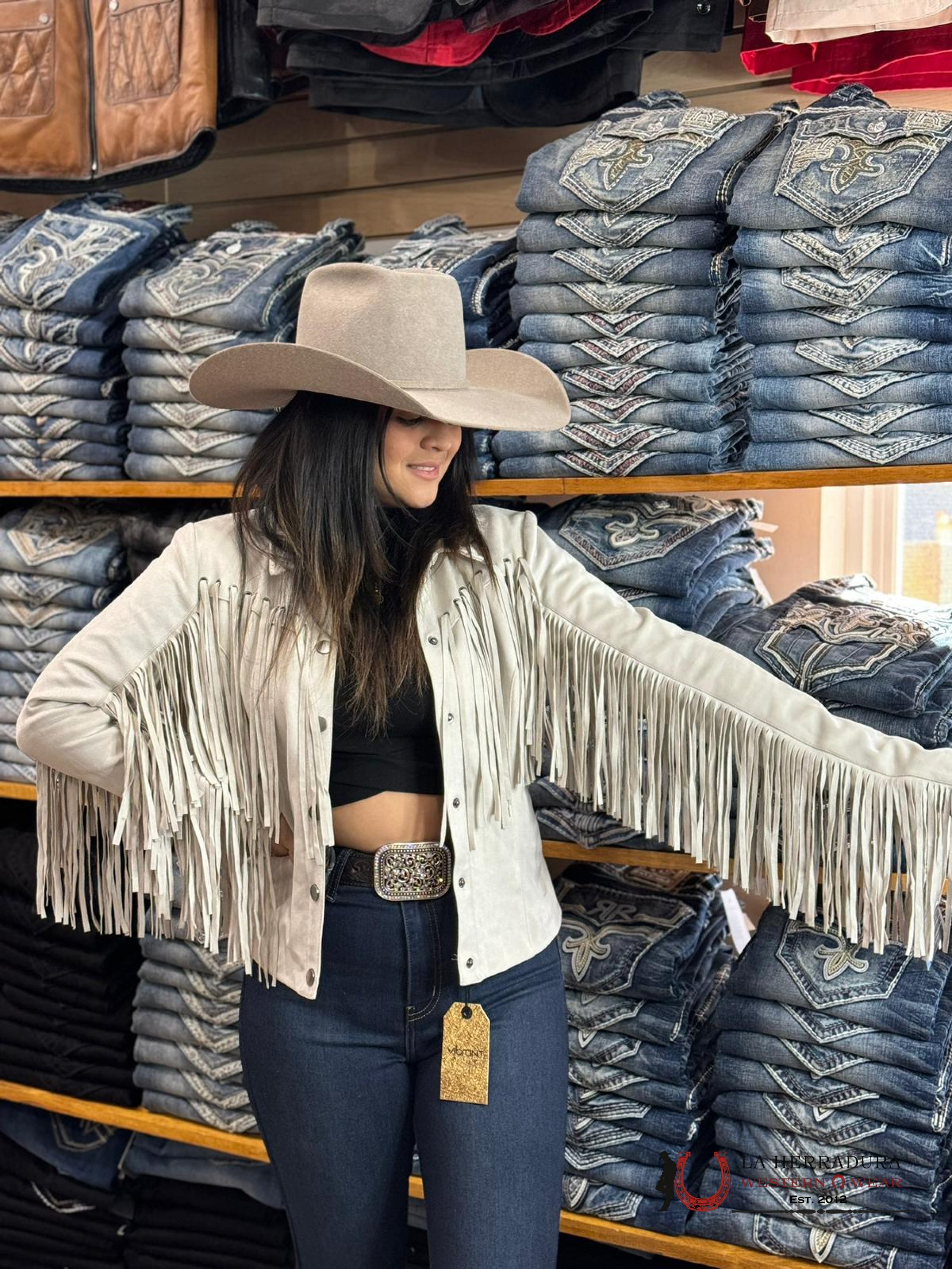 Rock&Roll Womens Micro Suede Jacket W Fringe Natural Ropa Mujeres