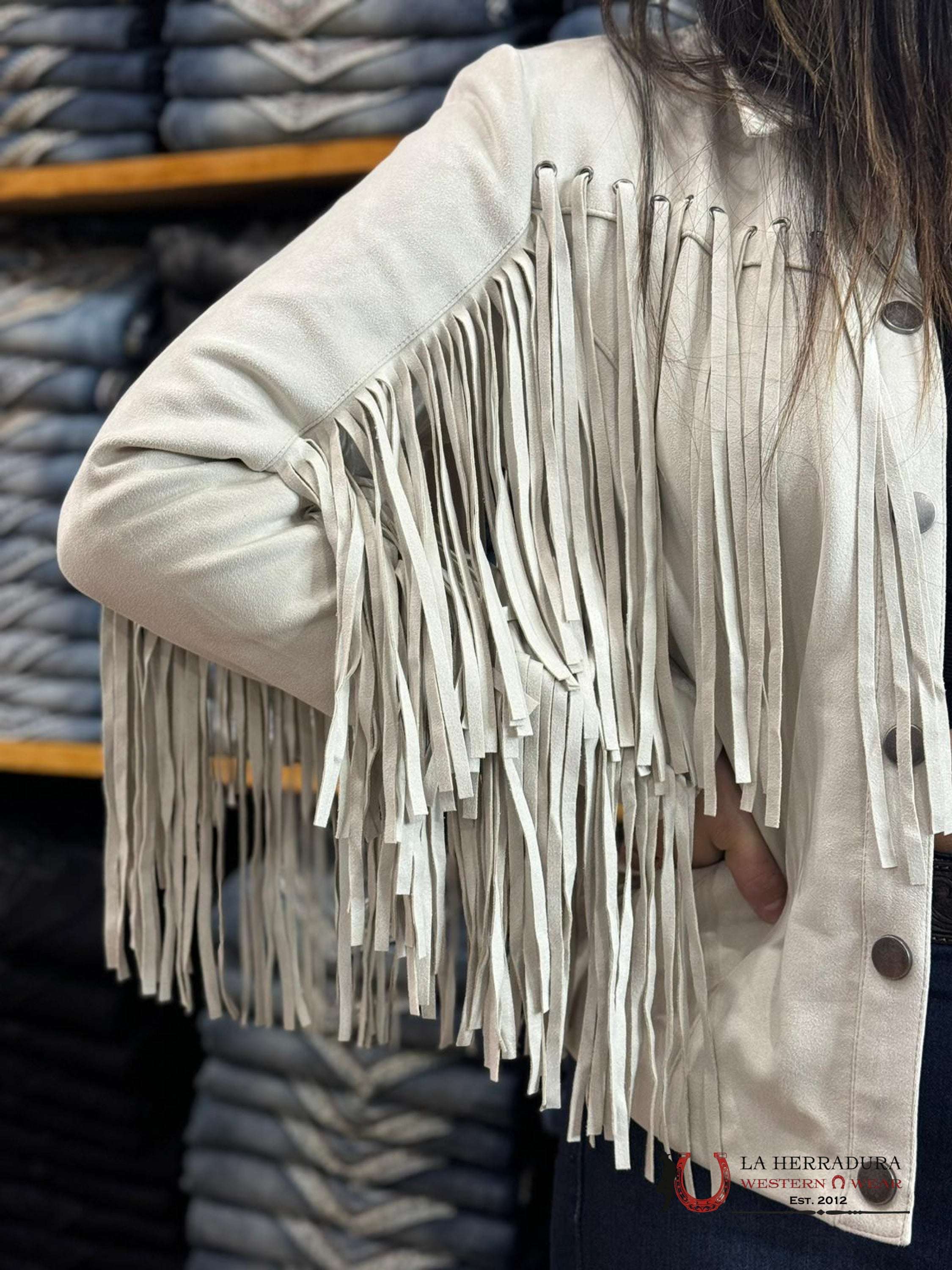 Rock&Roll Womens Micro Suede Jacket W Fringe Natural Ropa Mujeres