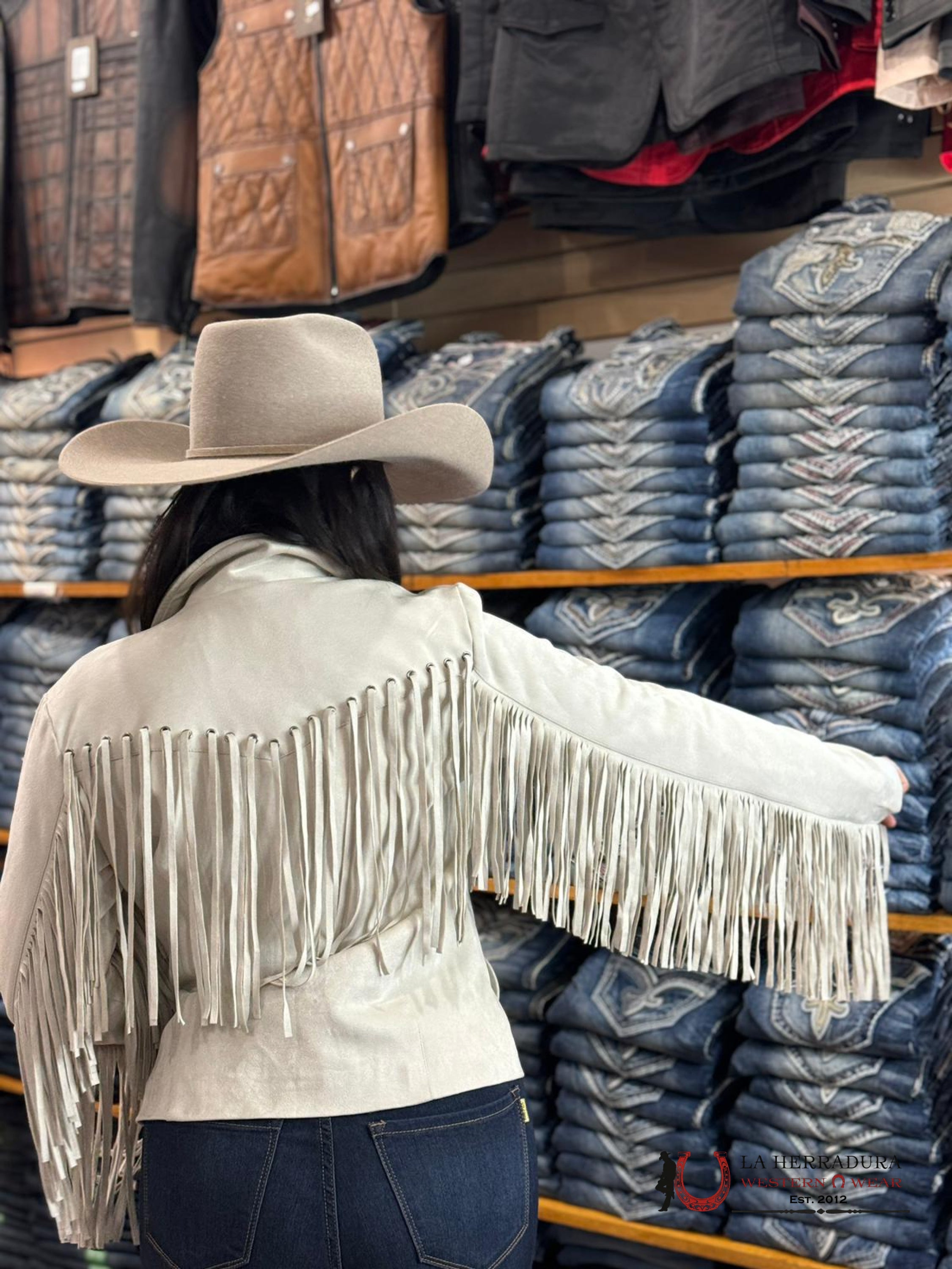 Rock&Roll Womens Micro Suede Jacket W Fringe Natural Ropa Mujeres