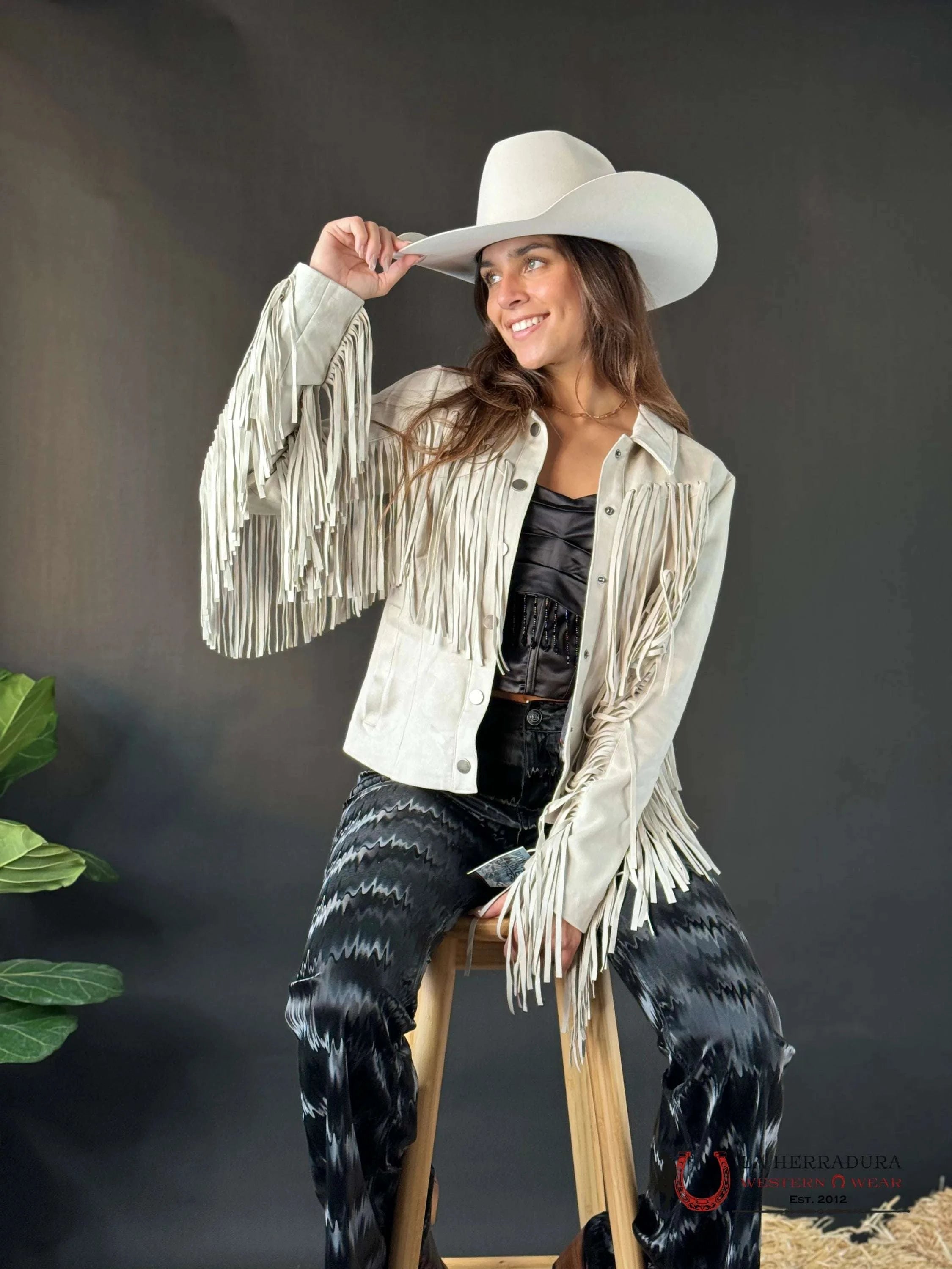 Rock&Roll Womens Micro Suede Jacket W Fringe Natural Ropa Mujeres