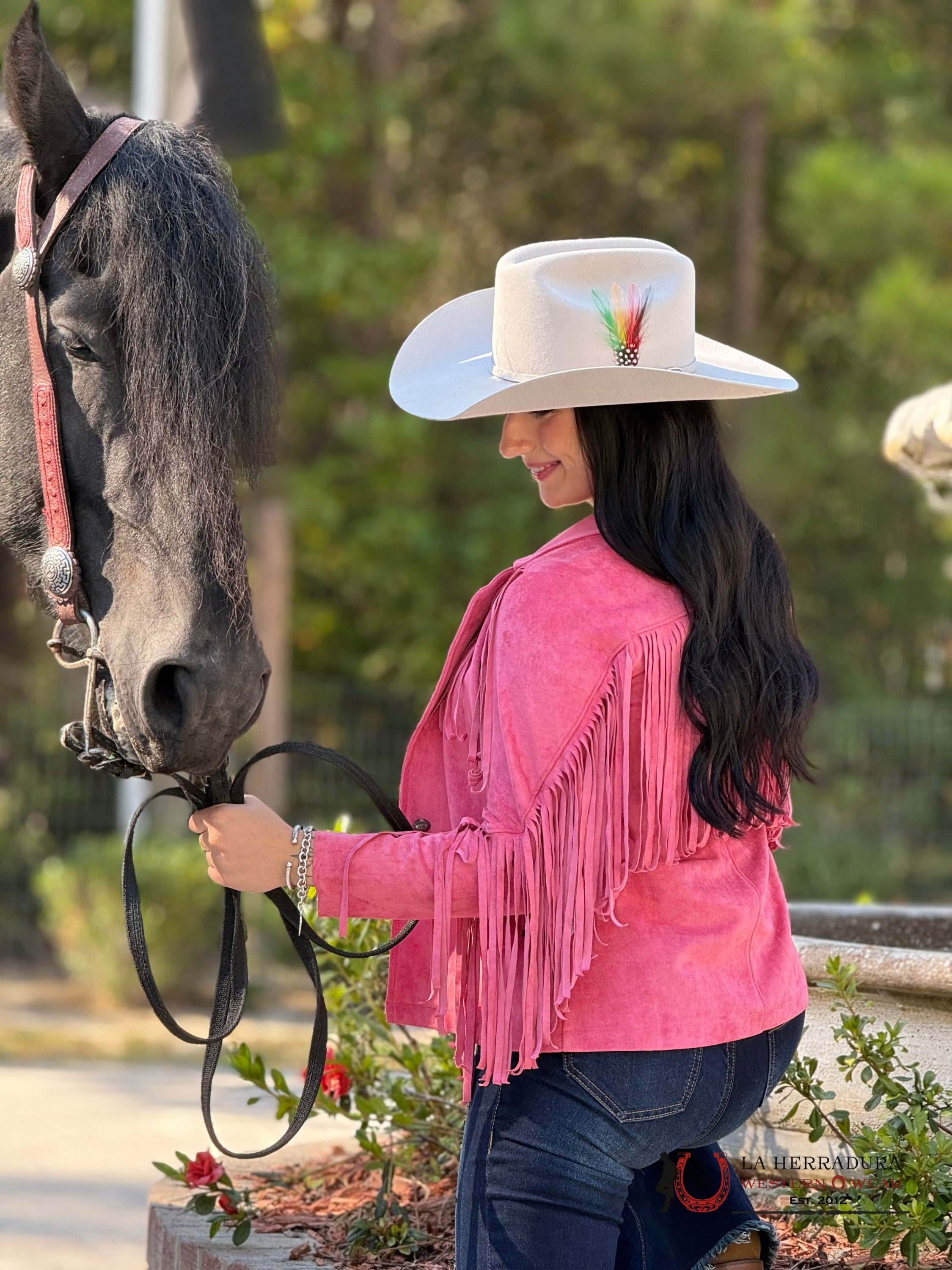 Rock&Roll Womens Micro Suede Jacket W Fringe Pink Ropa Mujeres