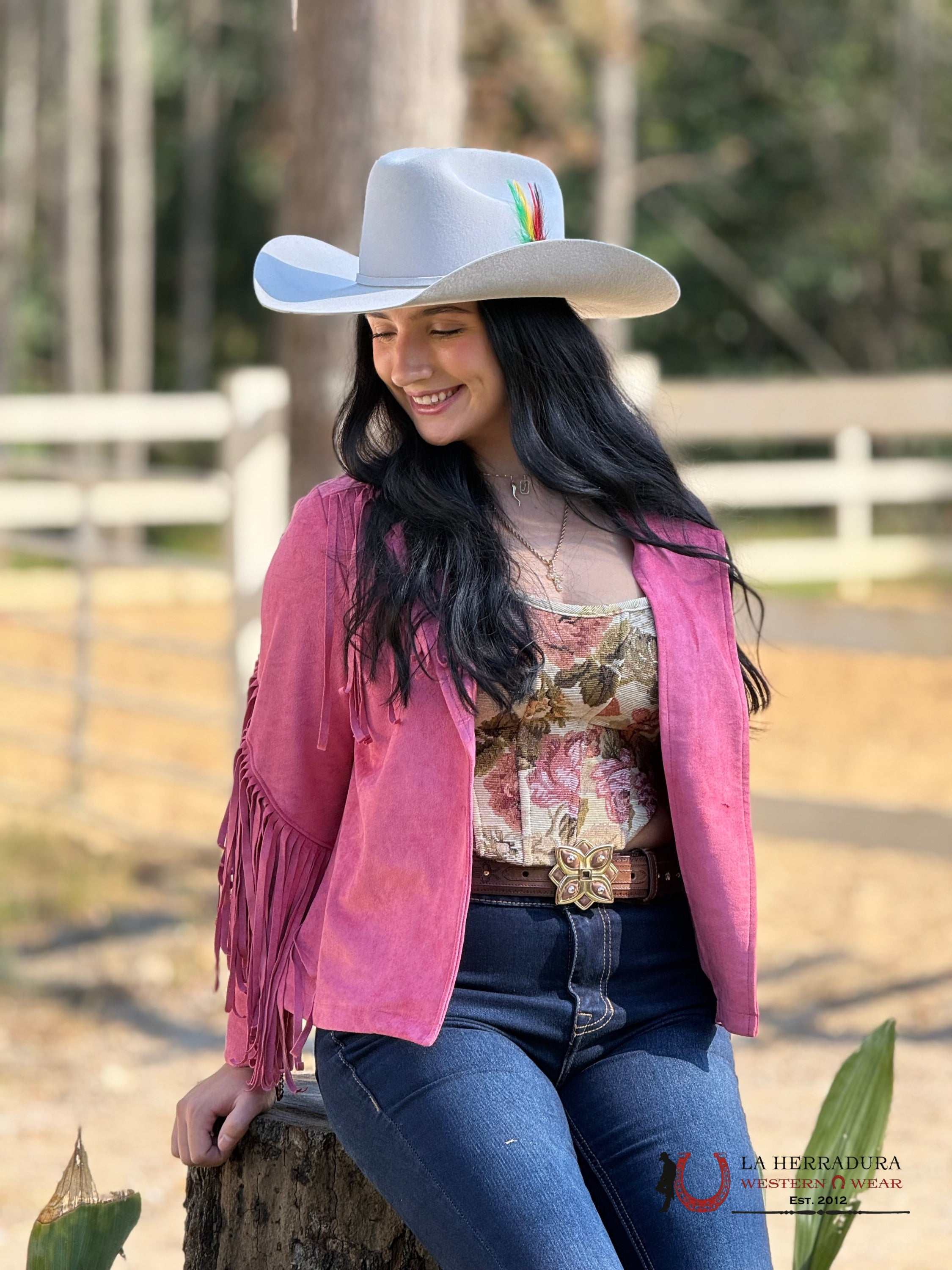 Rock&Roll Womens Micro Suede Jacket W Fringe Pink Ropa Mujeres