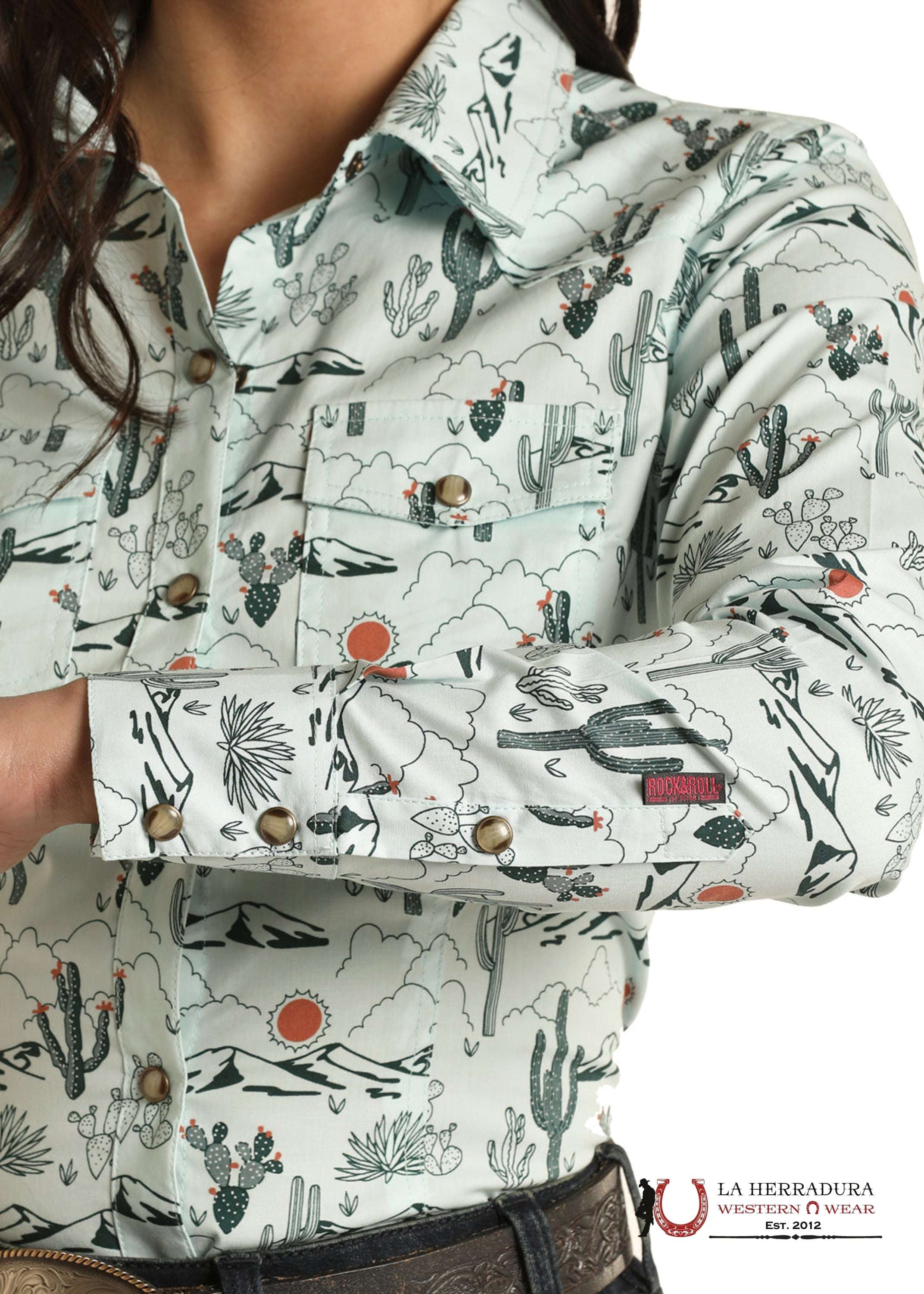 ROCK&ROLL WOMENS MINT DALE BRISBY CACTUS SNAP SHIRT RRWSOSR0Q7 ROPA MUJERES