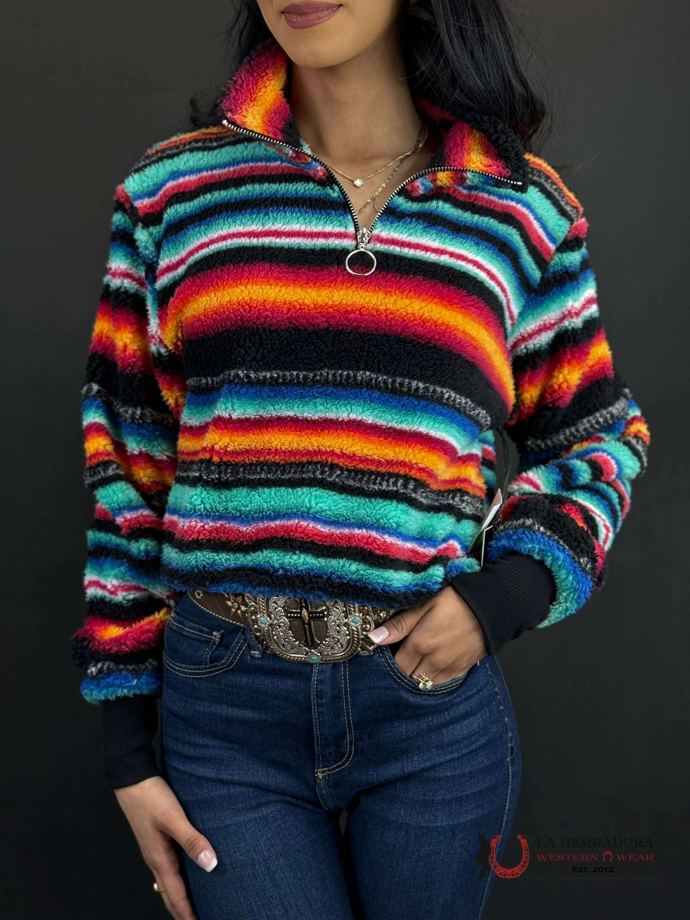 Rock&Roll Womens Multi Stripe All Over Print Pullover Ropa Mujeres