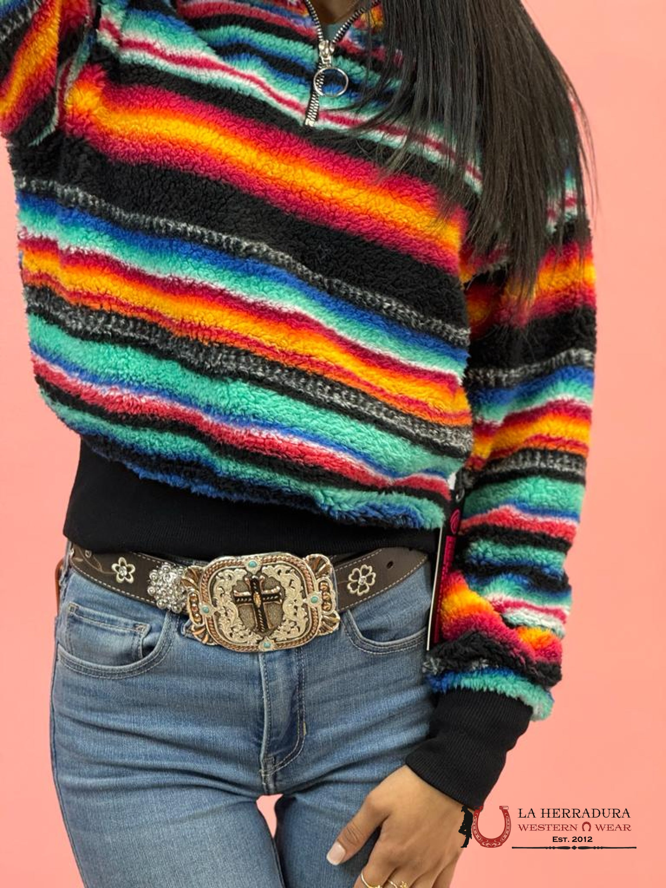 Rock&Roll Womens Multi Stripe All Over Print Pullover Ropa Mujeres