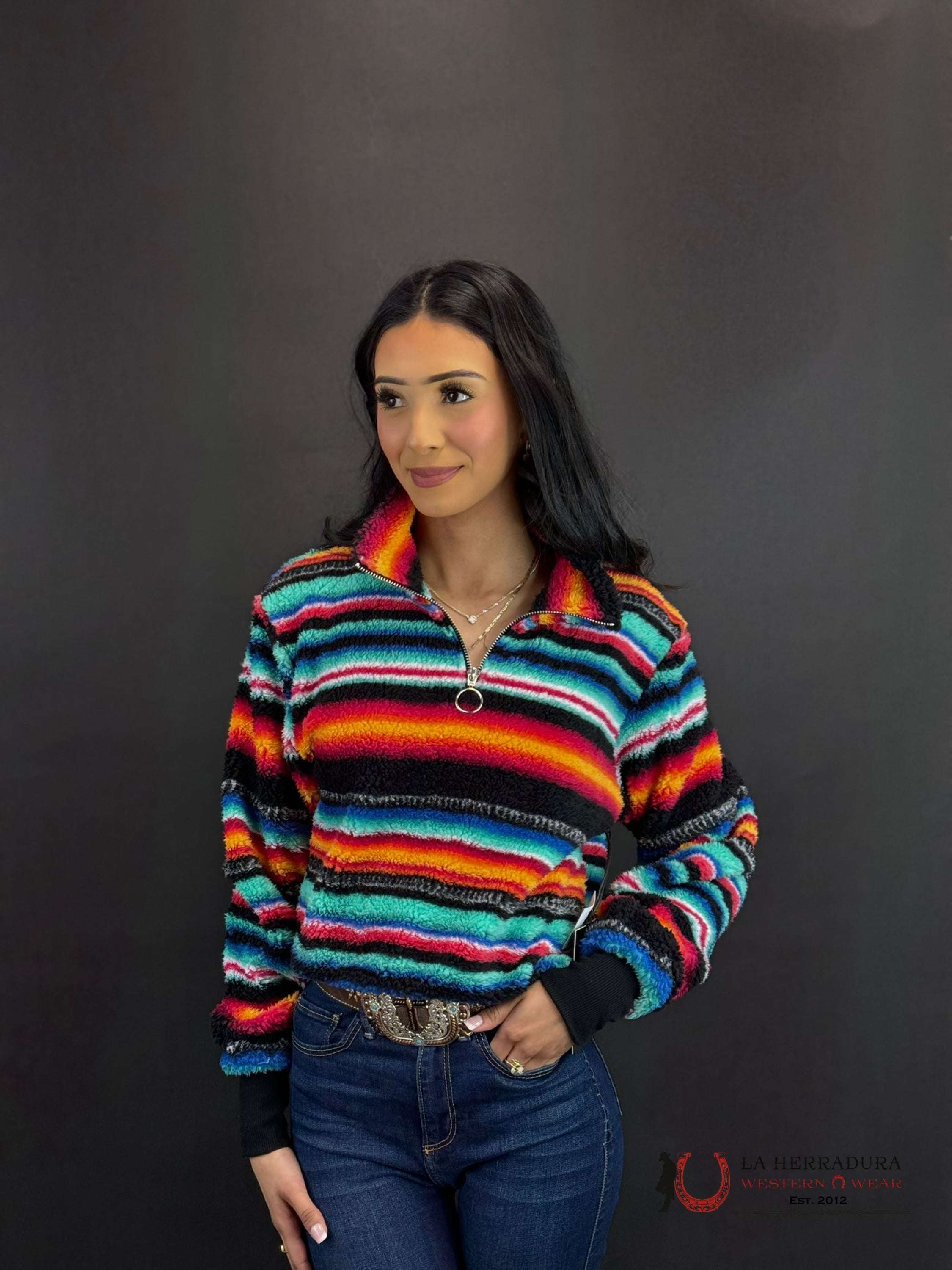 Rock&Roll Womens Multi Stripe All Over Print Pullover Ropa Mujeres