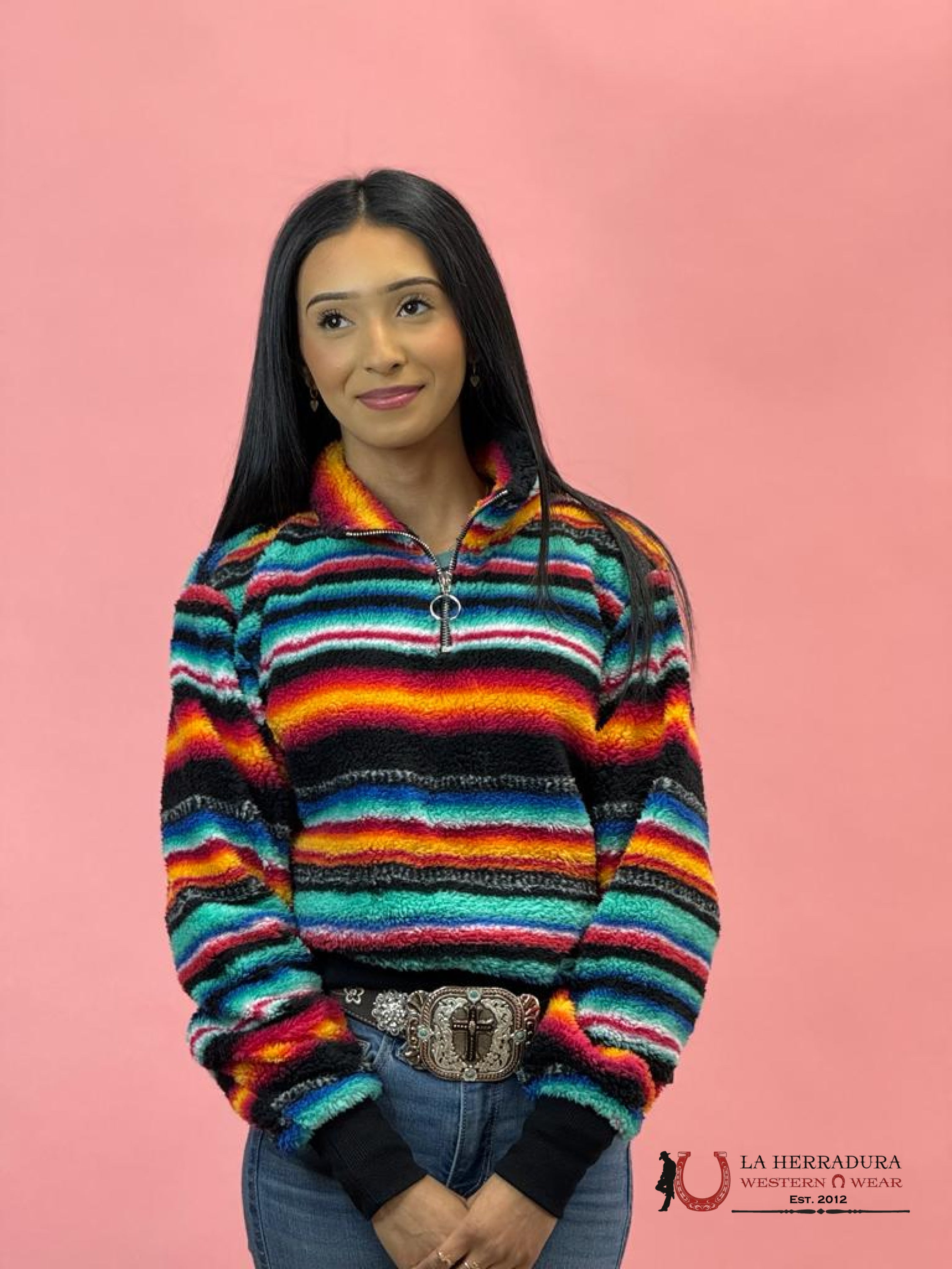 Rock&Roll Womens Multi Stripe All Over Print Pullover Ropa Mujeres