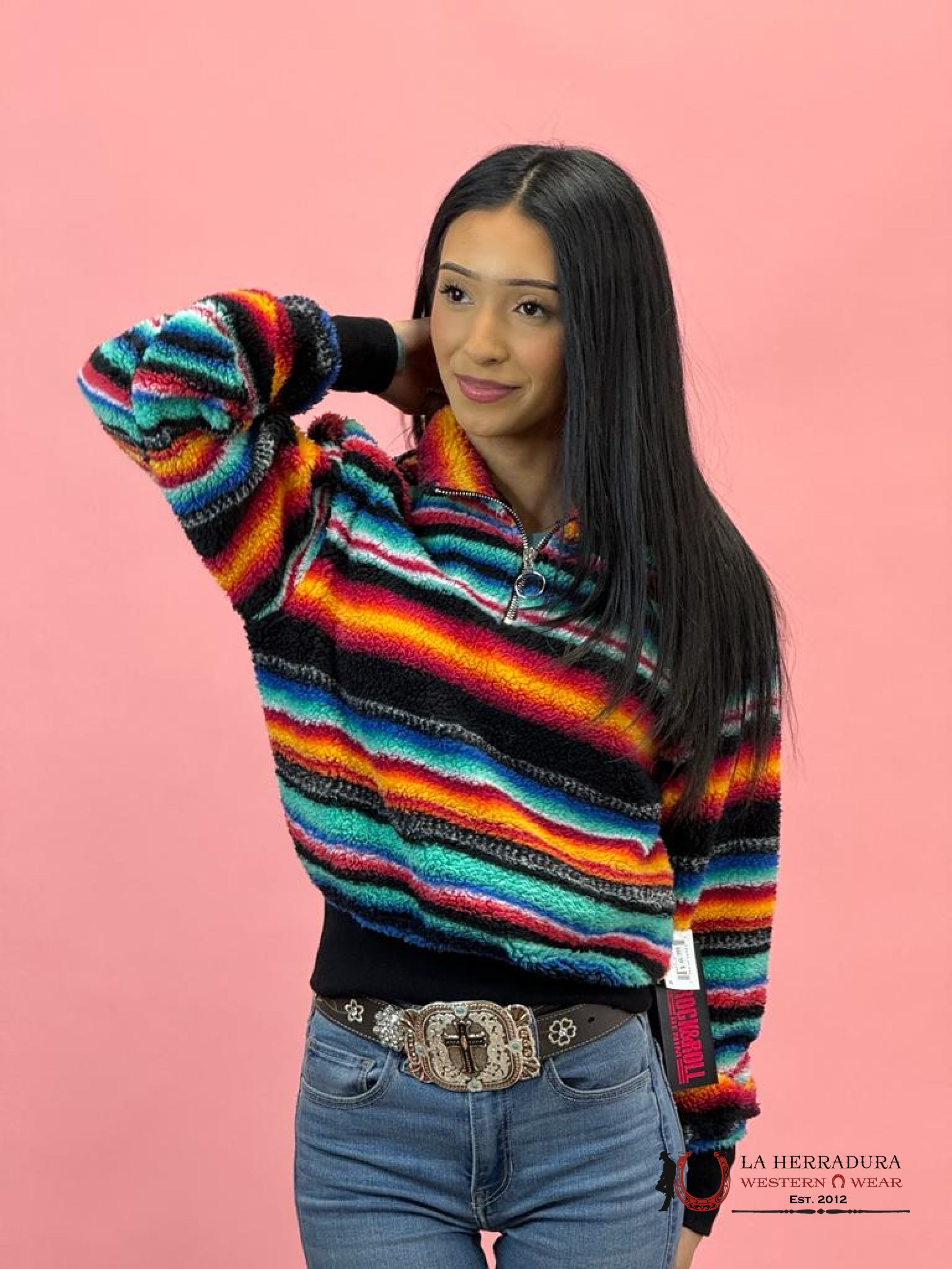 Rock&Roll Womens Multi Stripe All Over Print Pullover Ropa Mujeres