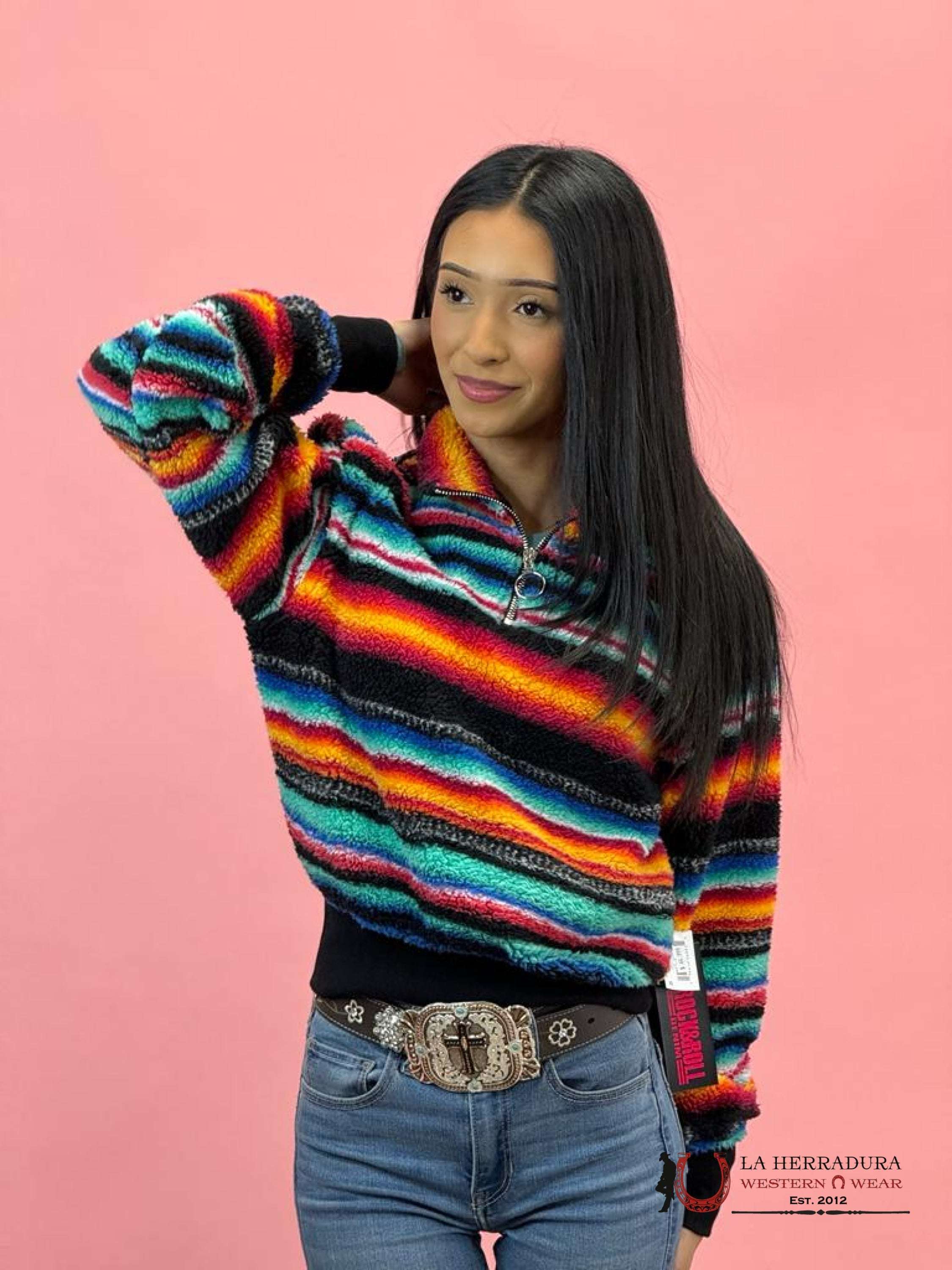 Rock&Roll Womens Multi Stripe All Over Print Pullover Ropa Mujeres