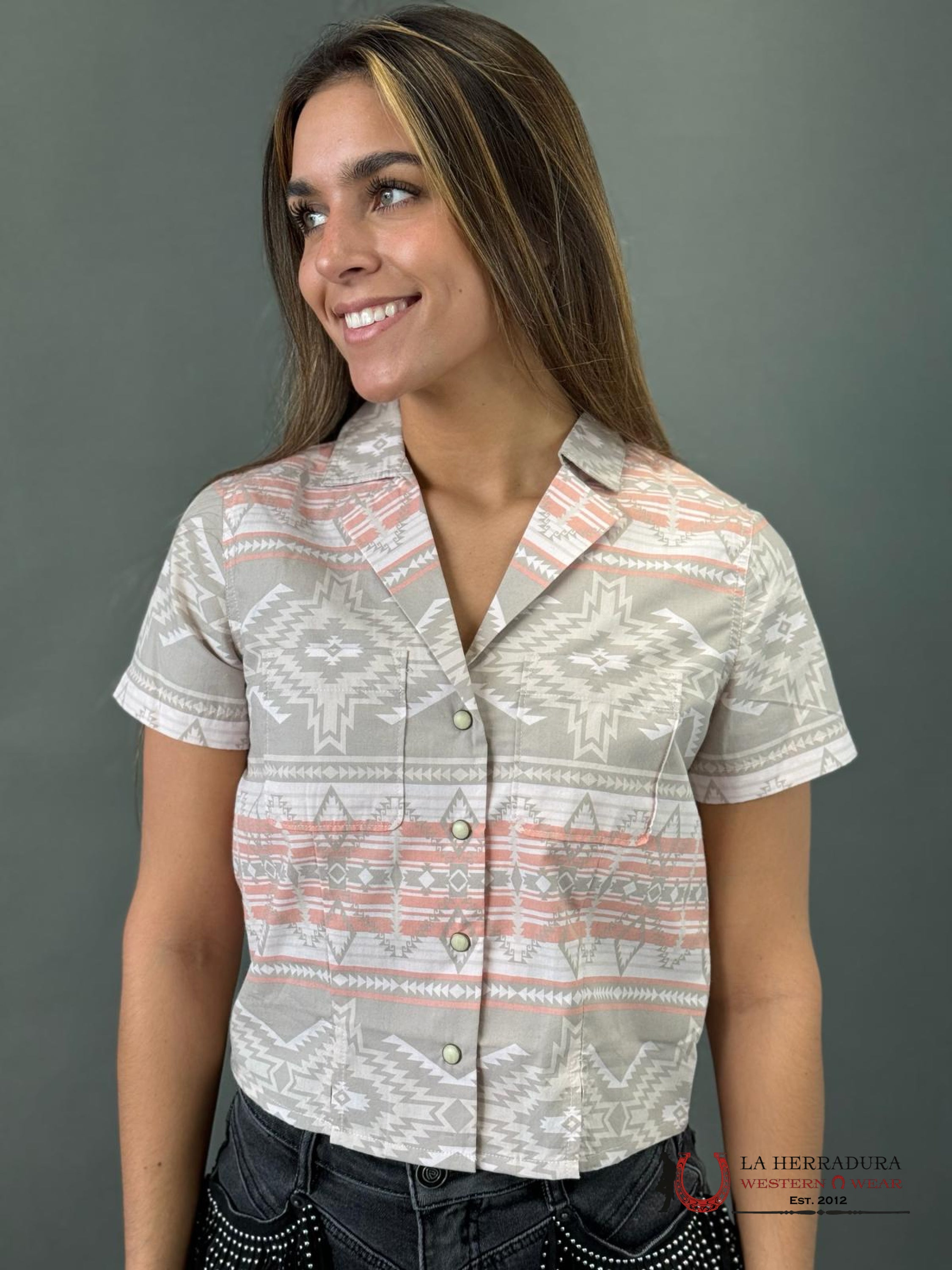 Rock&Roll Women’s Natural Shared Core Snap With Aztec Print Ropa Mujeres