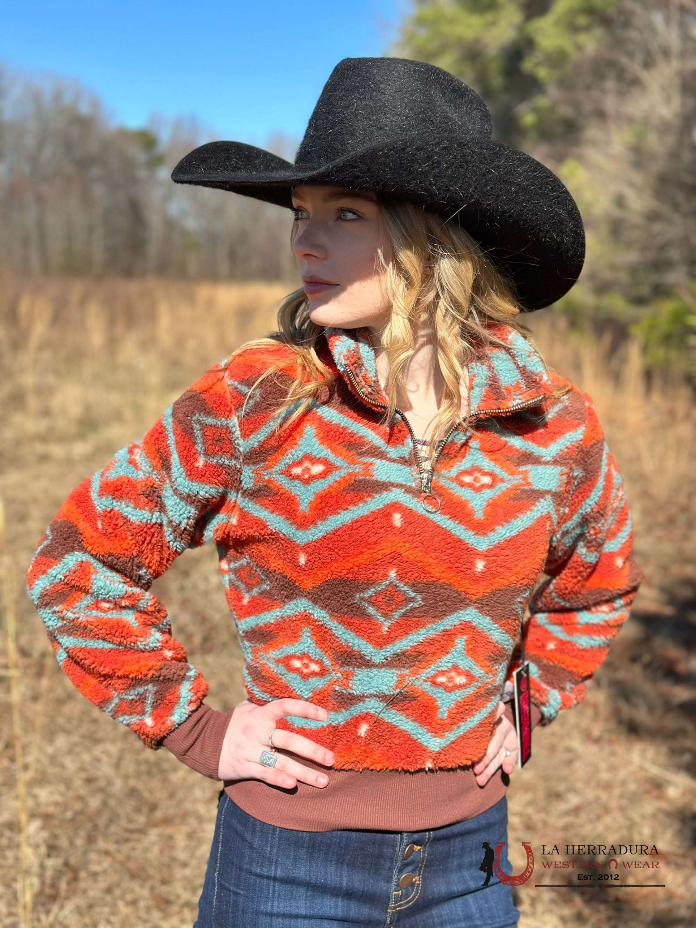 Rock&Roll Womens Orange Aztec Printed Pullover Ropa Mujeres