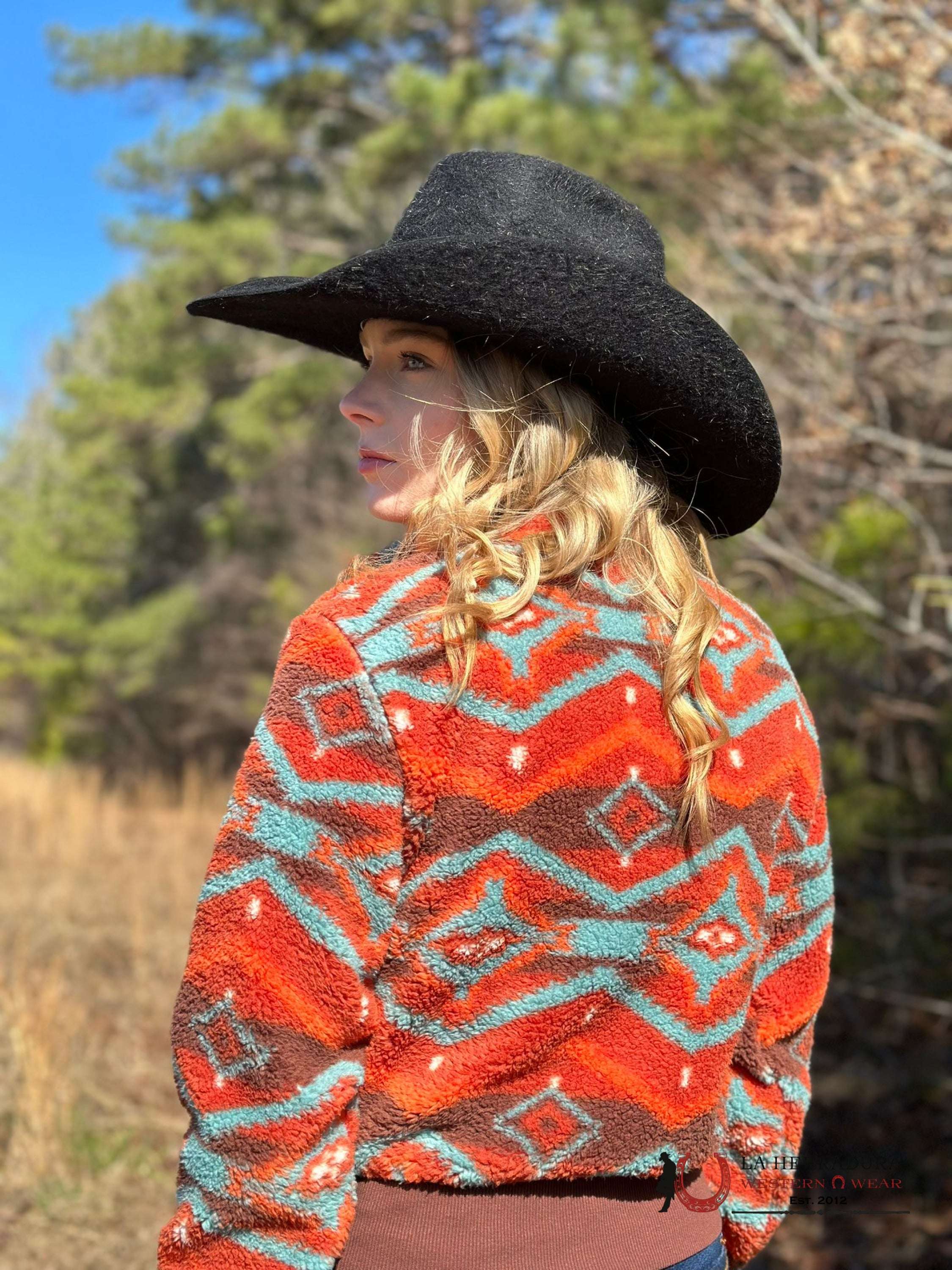 Rock&Roll Womens Orange Aztec Printed Pullover Ropa Mujeres