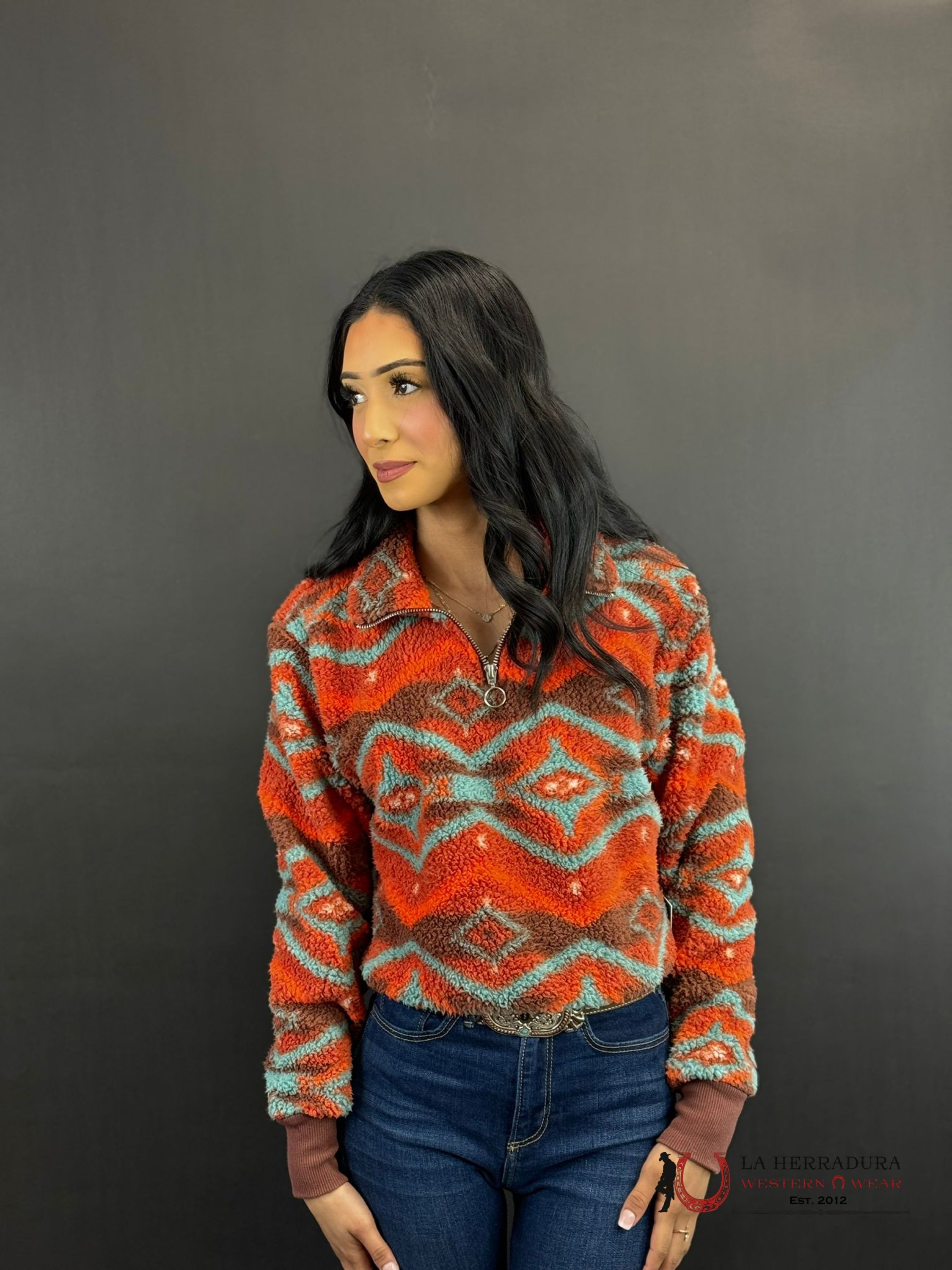 Rock&Roll Womens Orange Aztec Printed Pullover Ropa Mujeres