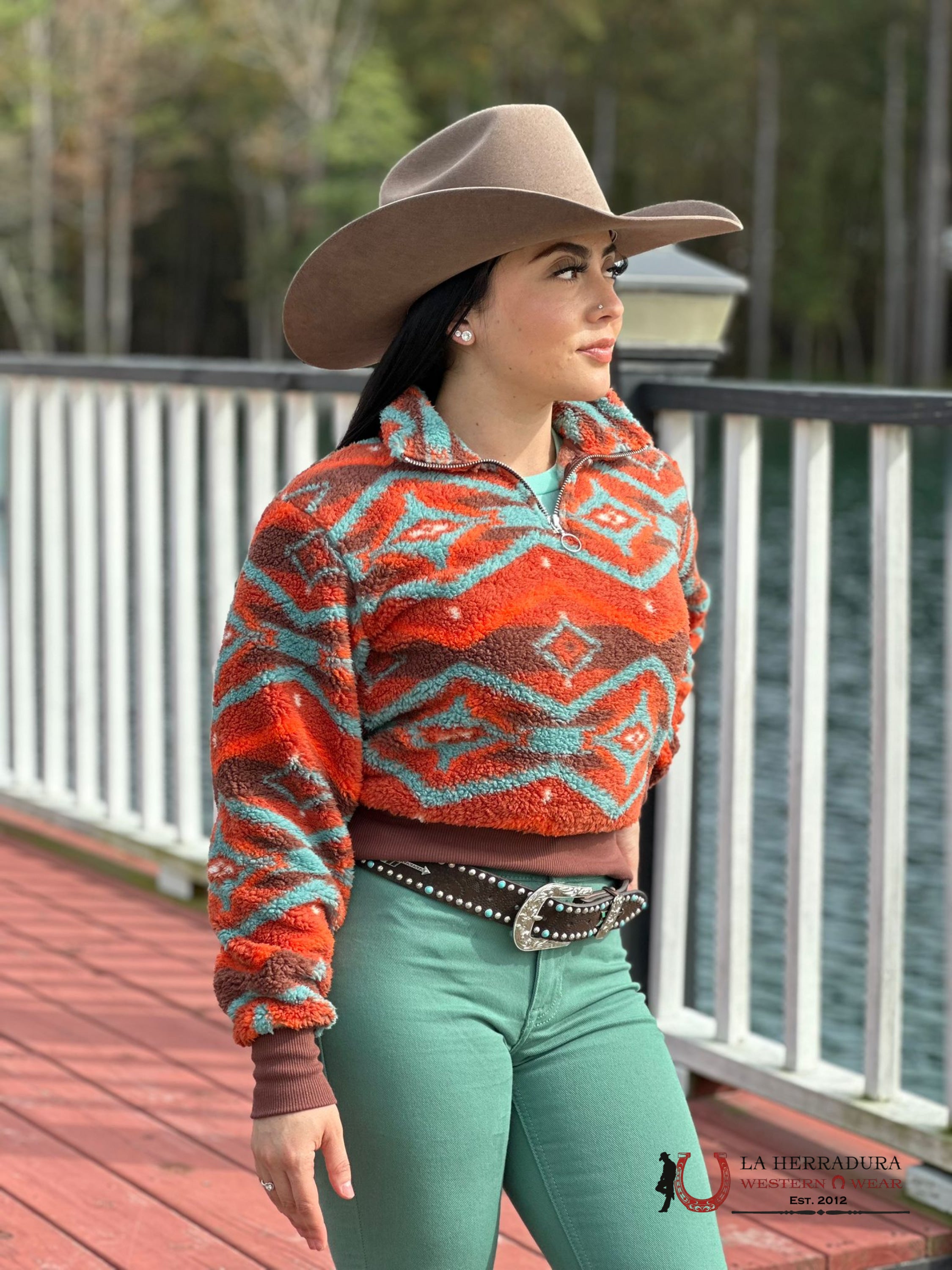 Rock&Roll Womens Orange Aztec Printed Pullover Ropa Mujeres