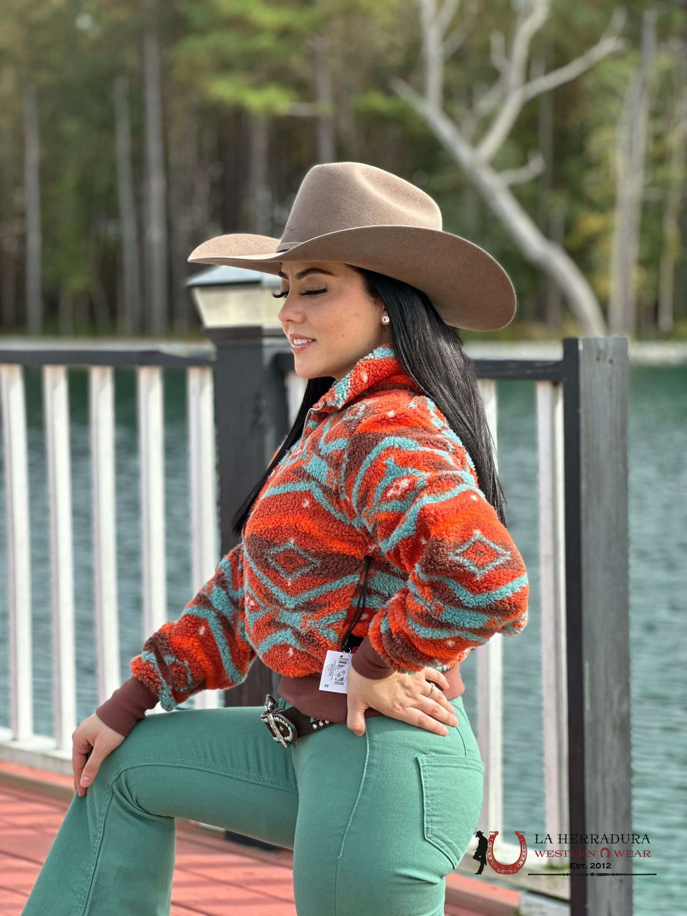 Rock&Roll Womens Orange Aztec Printed Pullover Ropa Mujeres