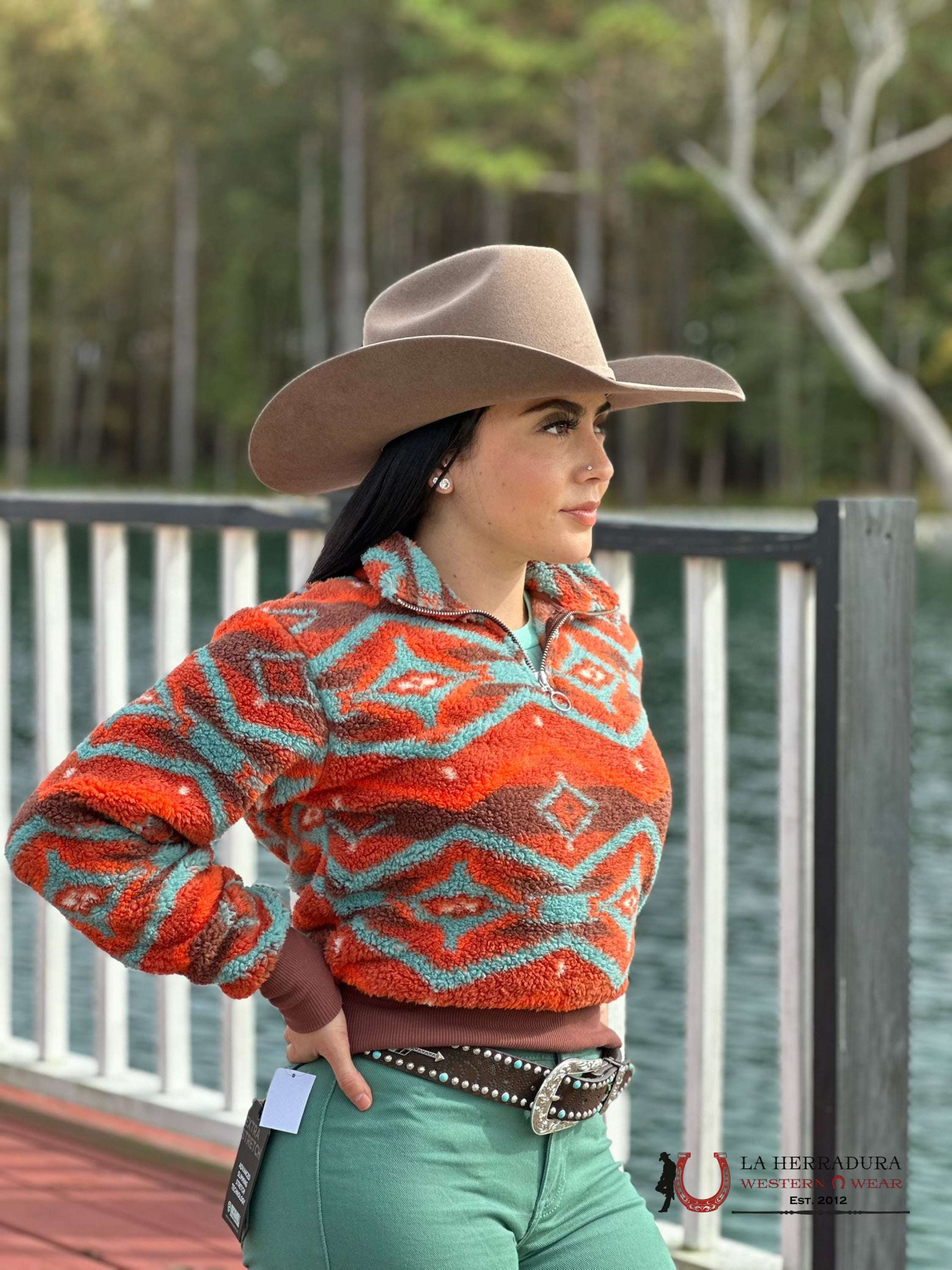 Rock&Roll Womens Orange Aztec Printed Pullover Ropa Mujeres