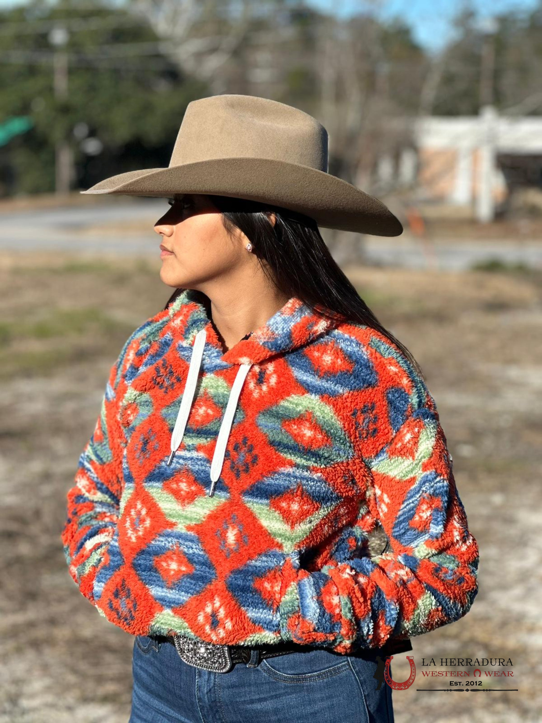 Rock&Roll Womens Rust All Over Print Hoodie Ropa Mujeres