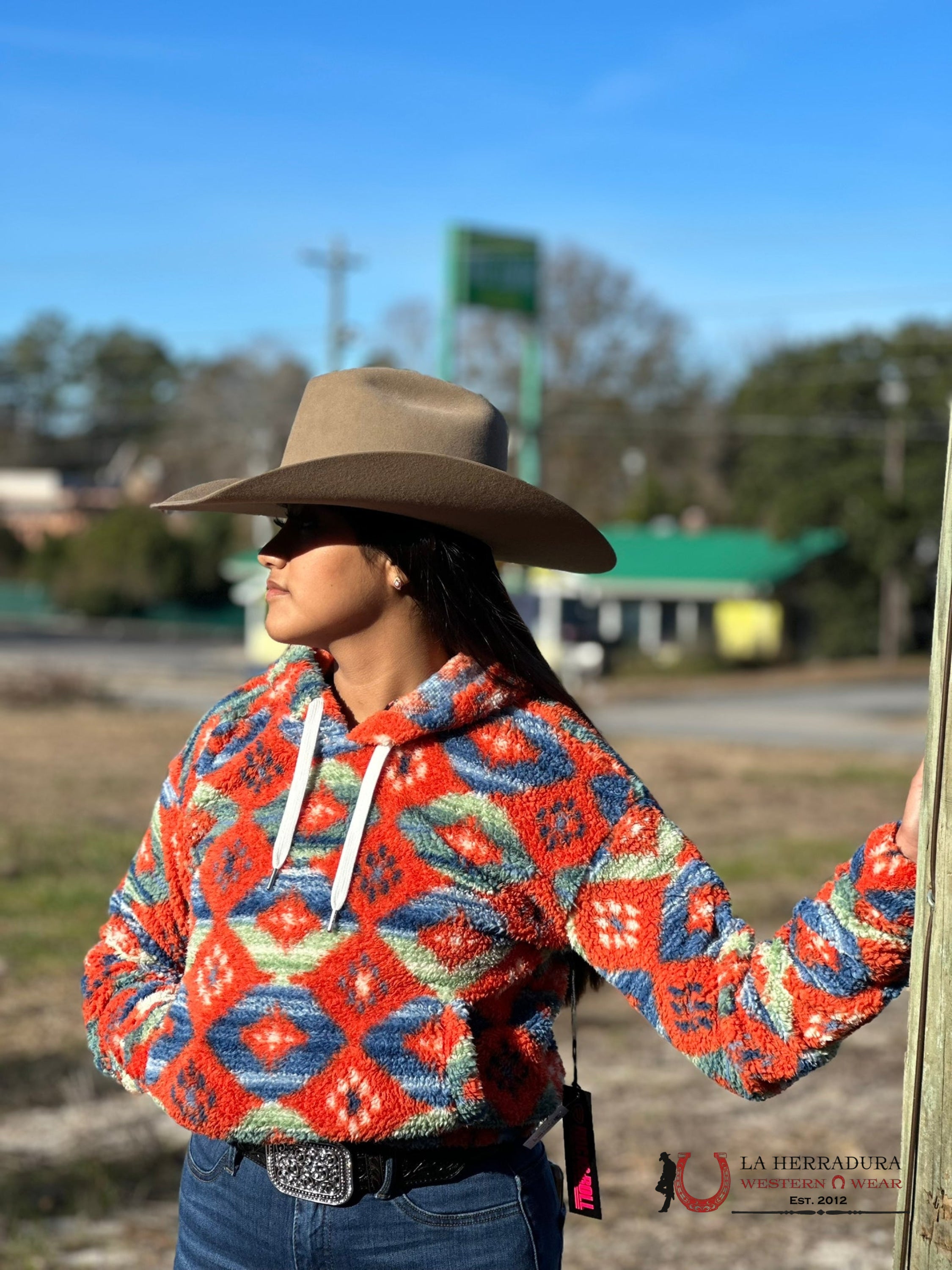 Rock&Roll Womens Rust All Over Print Hoodie Ropa Mujeres