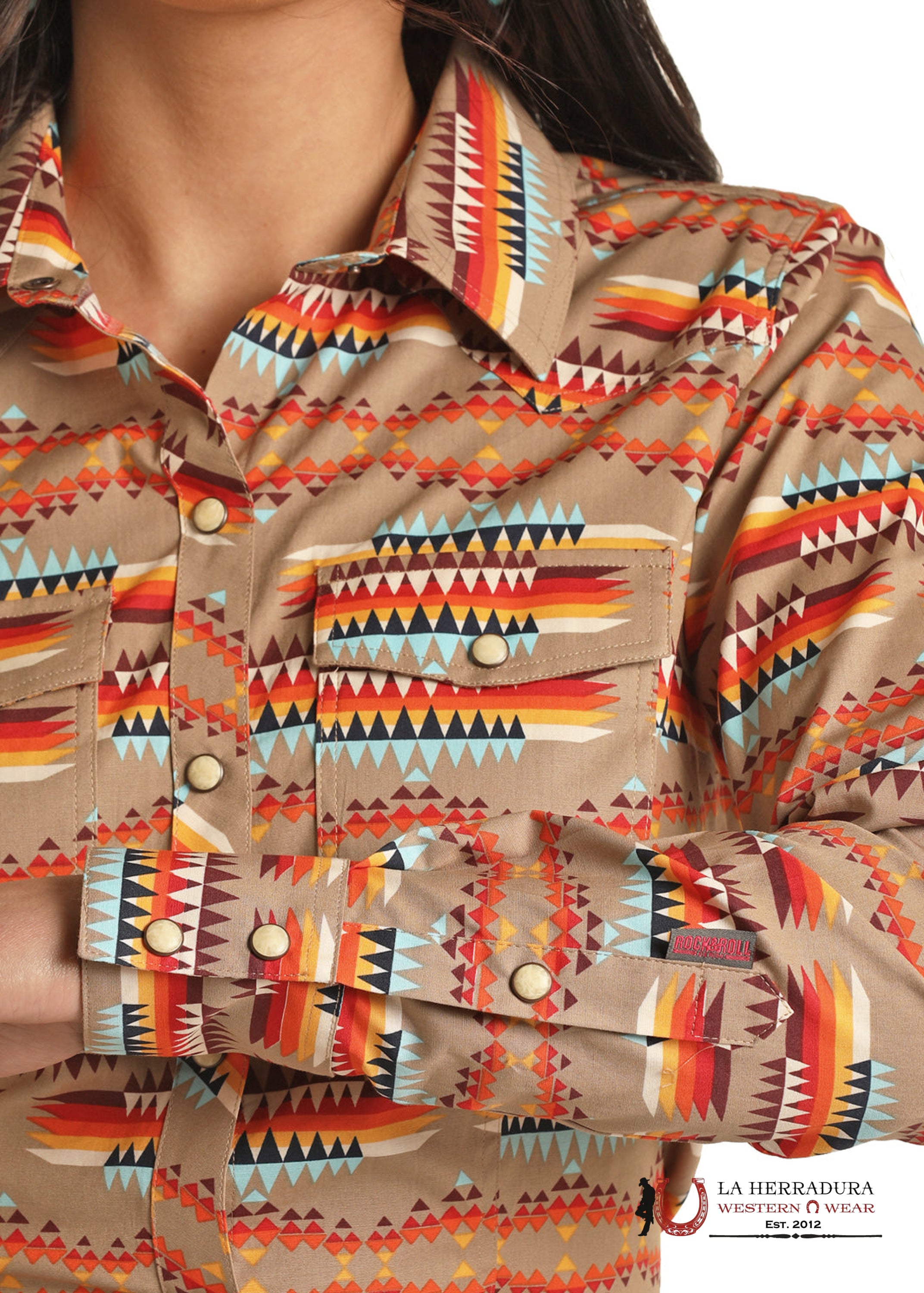ROCK&ROLL WOMENS TAN AZTEC SNAP RRWSOSR0QE ROPA MUJERES