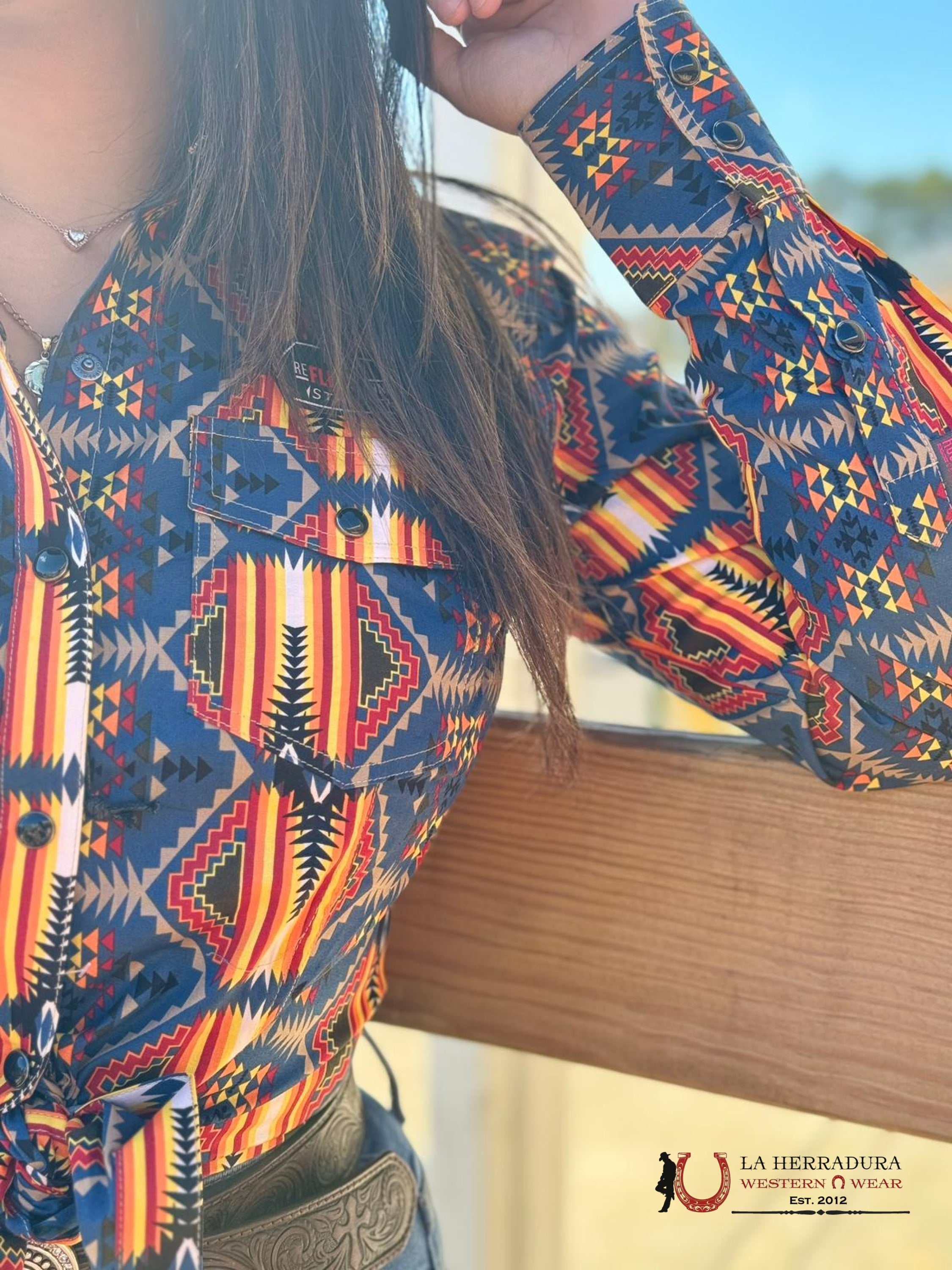 Rock&Roll Womens Tan Blue Multi Color Shared Core Snap Shirt Ropa Mujeres