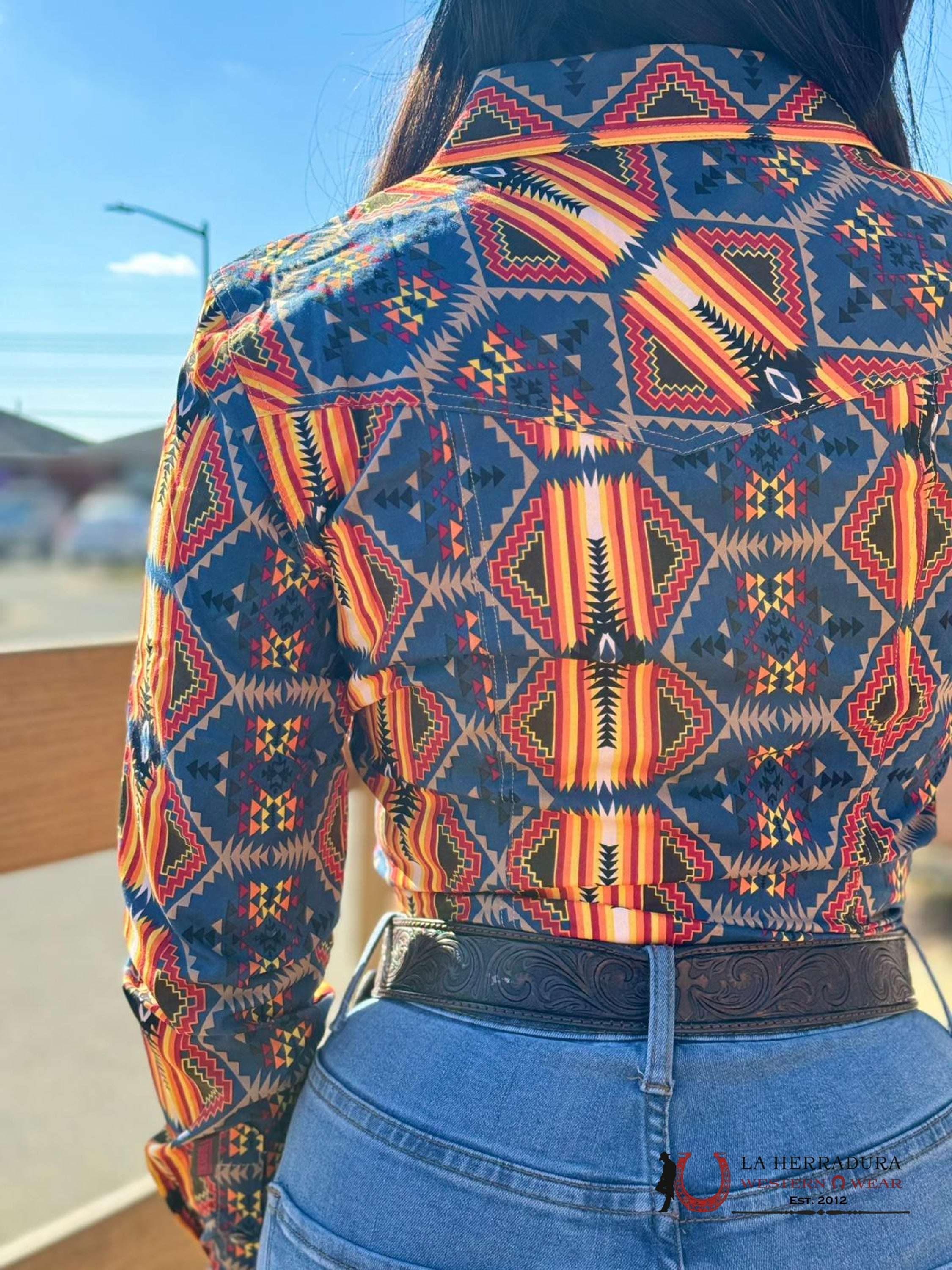 Rock&Roll Womens Tan Blue Multi Color Shared Core Snap Shirt Ropa Mujeres