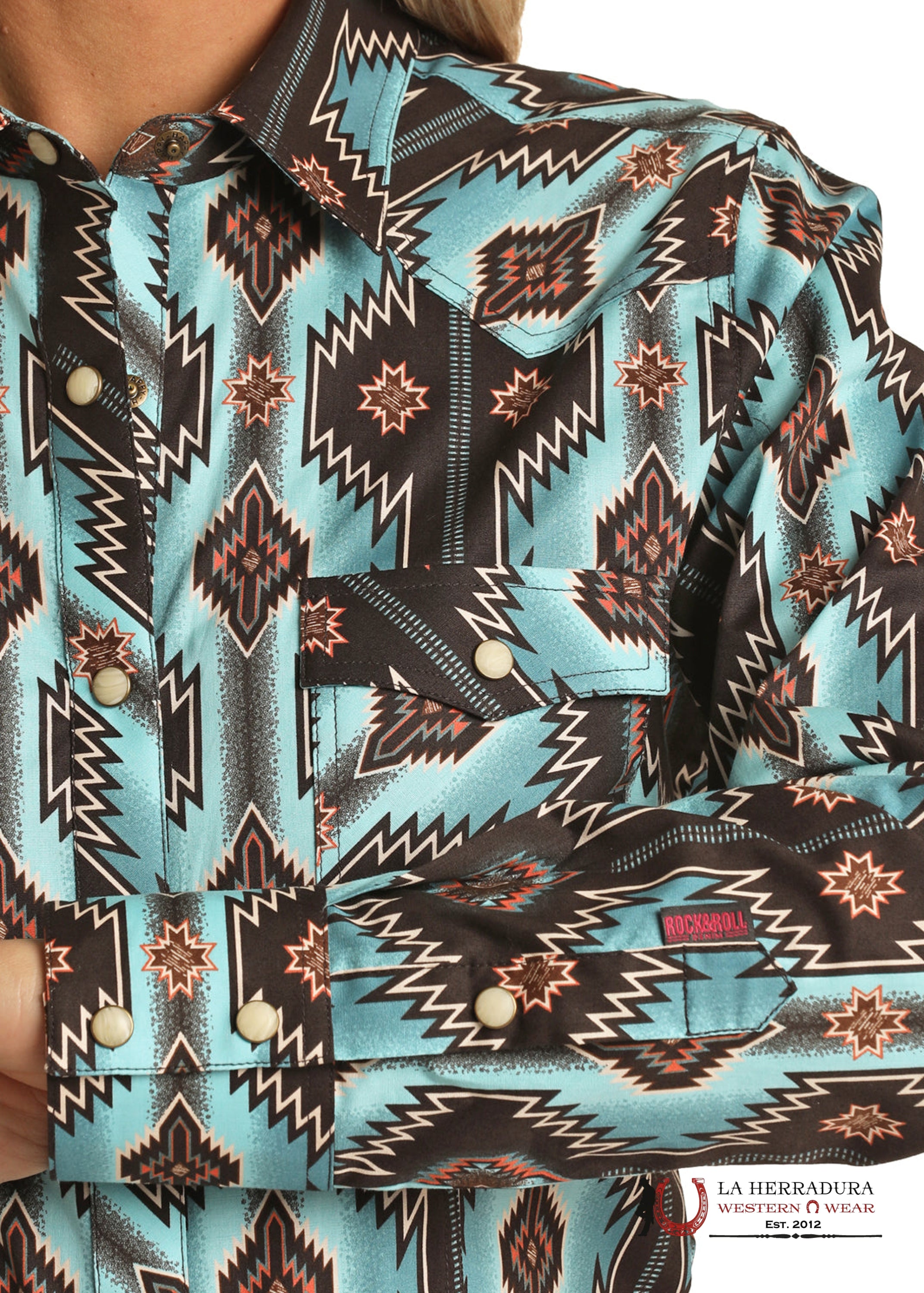 ROCK&ROLL WOMENS TEAL AZTEC SNAP RRWSOSRZ14 ROPA MUJERES