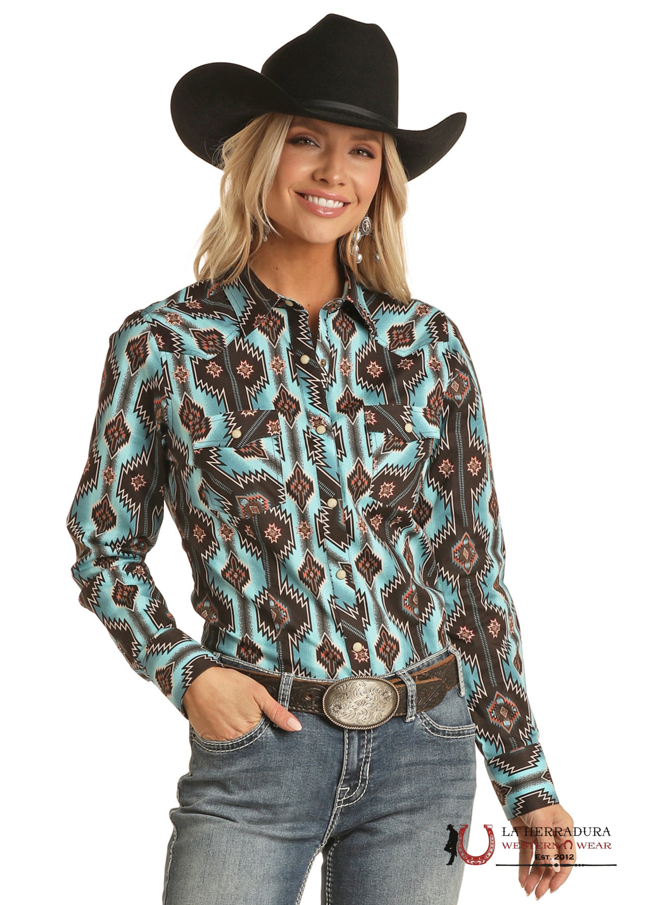 ROCK&ROLL WOMENS TEAL AZTEC SNAP RRWSOSRZ14 ROPA MUJERES