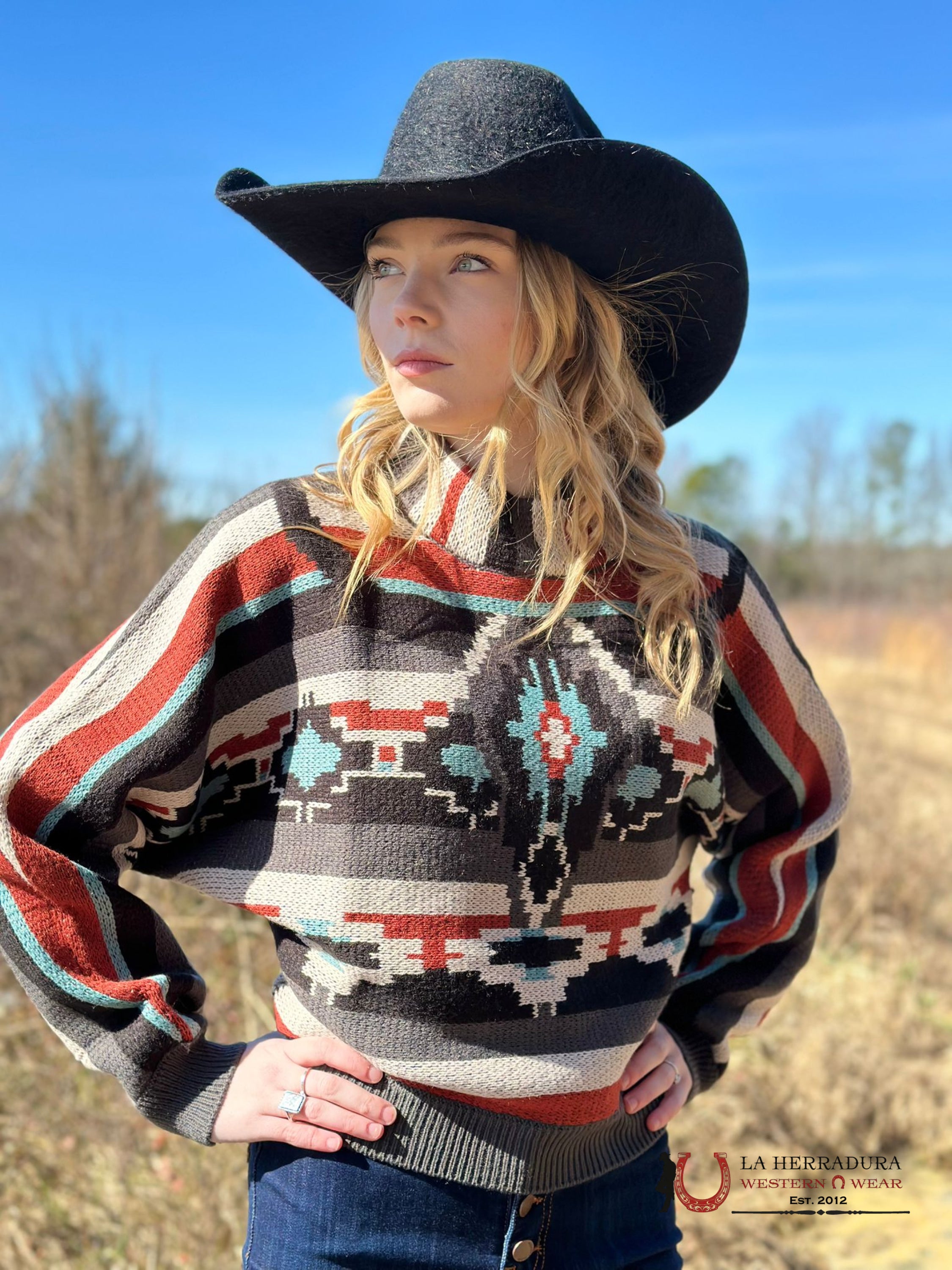 Rock&Roll Womens Teal/Rust Multi Color Sweater Ropa Mujeres