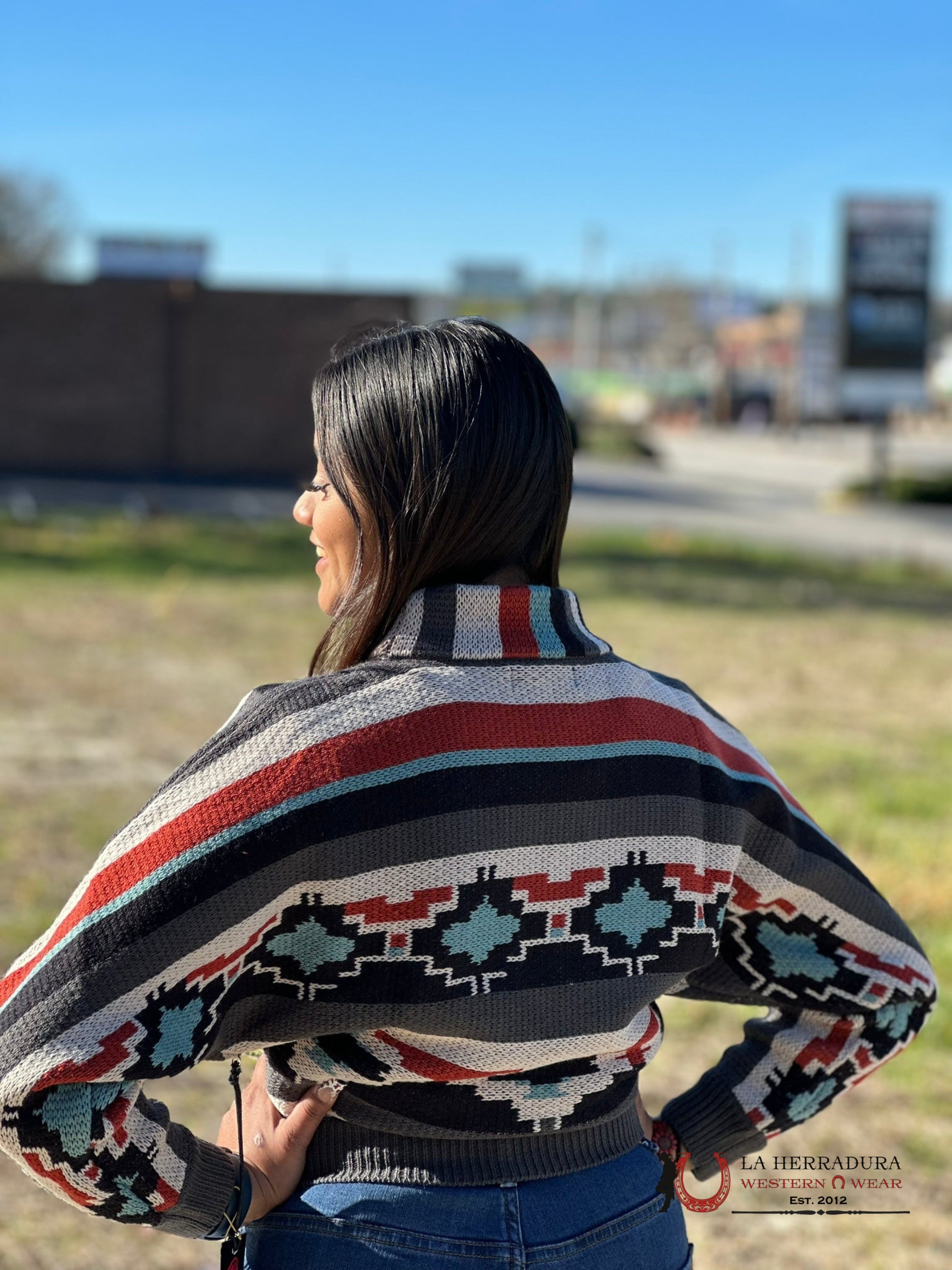 Rock&Roll Womens Teal/Rust Multi Color Sweater Ropa Mujeres