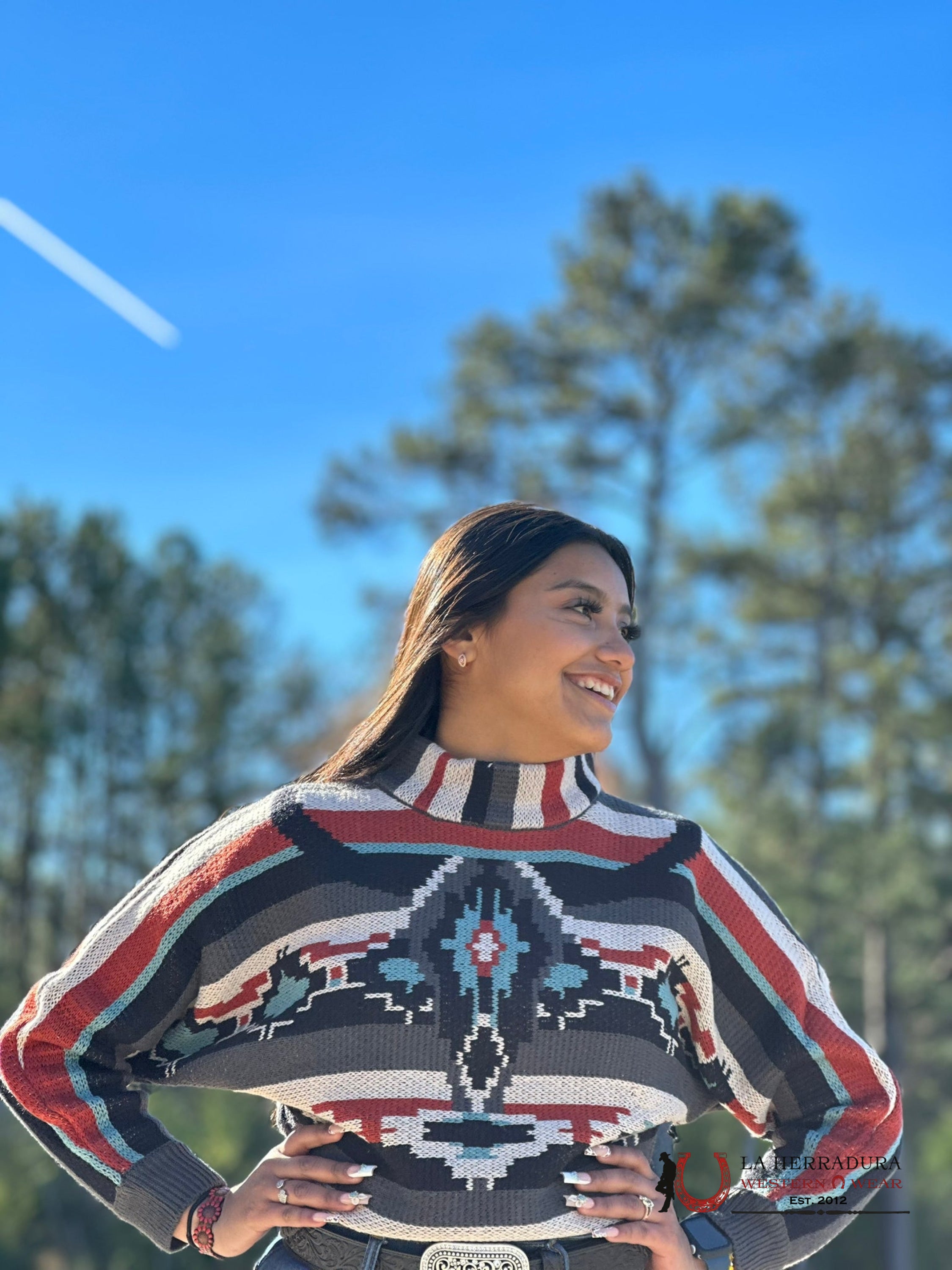 Rock&Roll Womens Teal/Rust Multi Color Sweater Ropa Mujeres