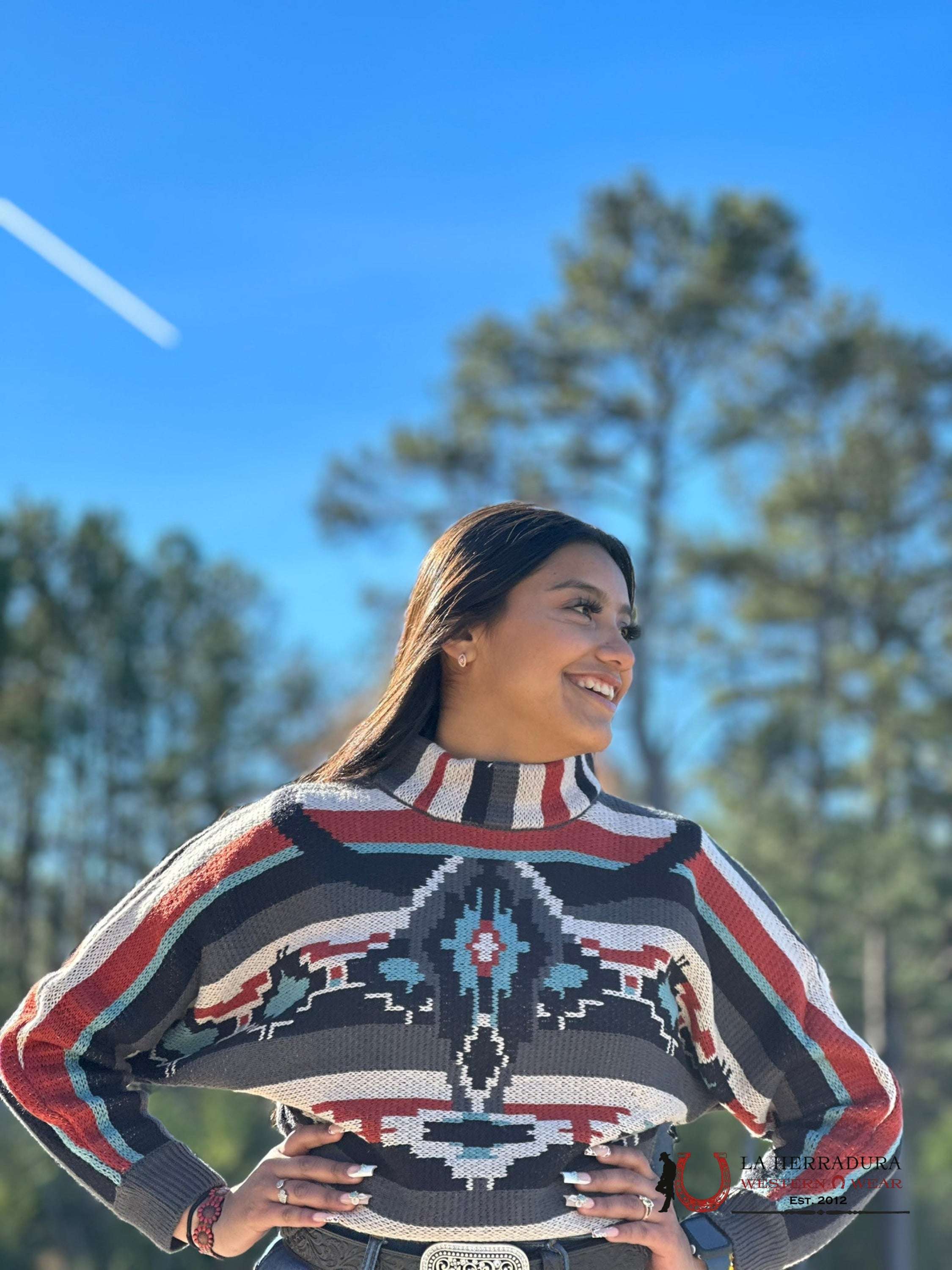 Rock&Roll Womens Teal/Rust Multi Color Sweater Ropa Mujeres