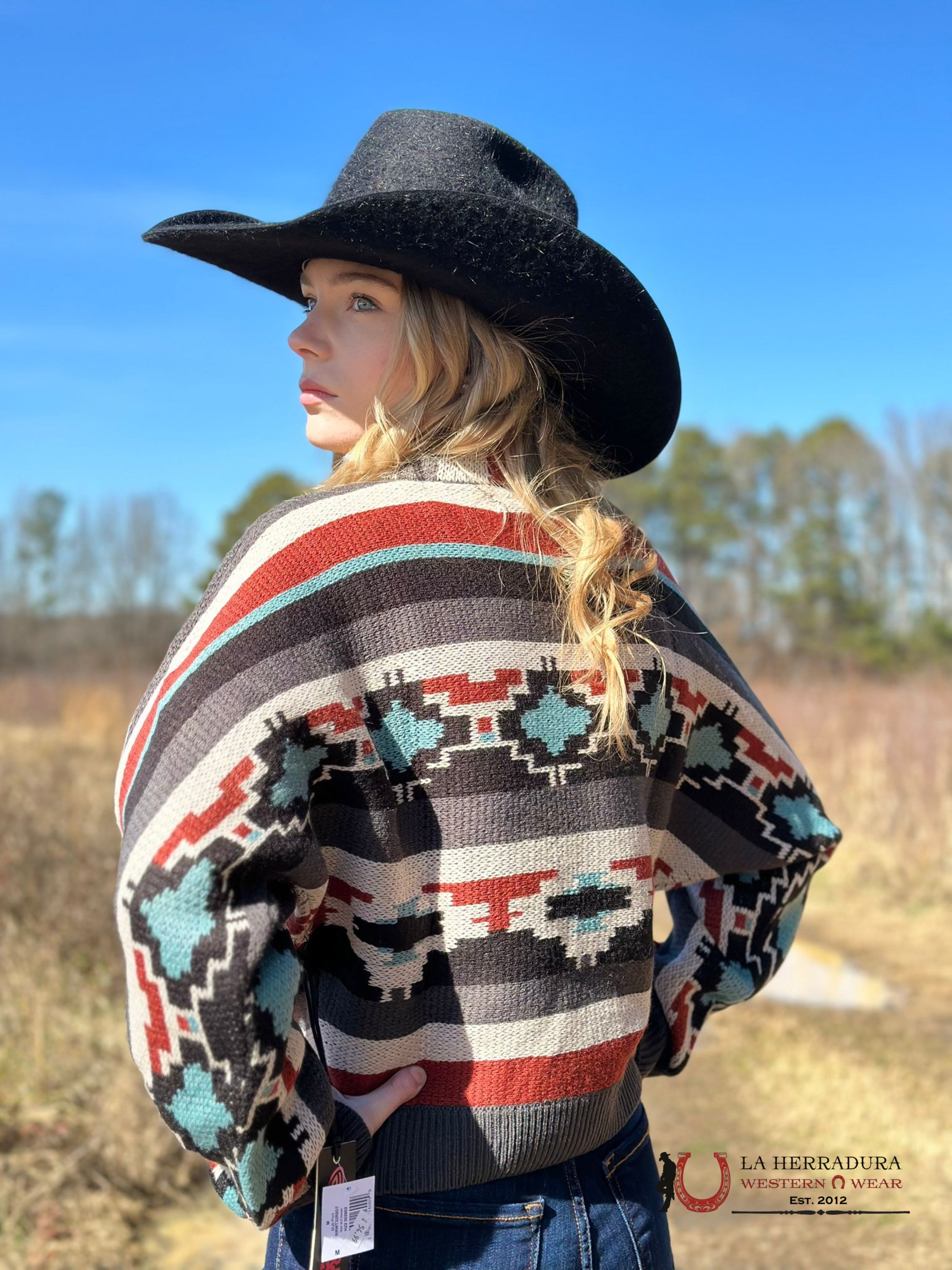 Rock&Roll Womens Teal/Rust Multi Color Sweater Ropa Mujeres