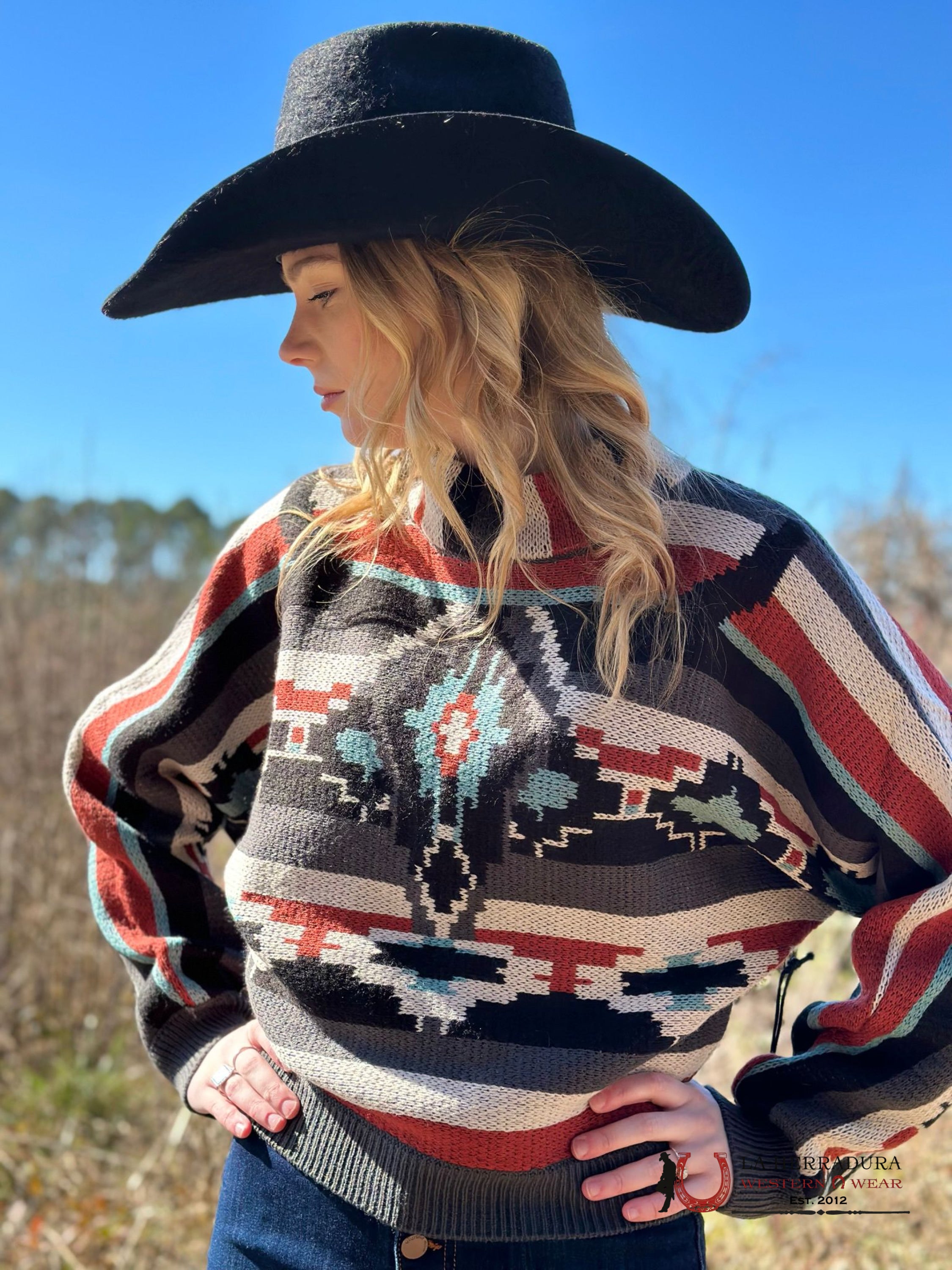 Rock&Roll Womens Teal/Rust Multi Color Sweater Ropa Mujeres