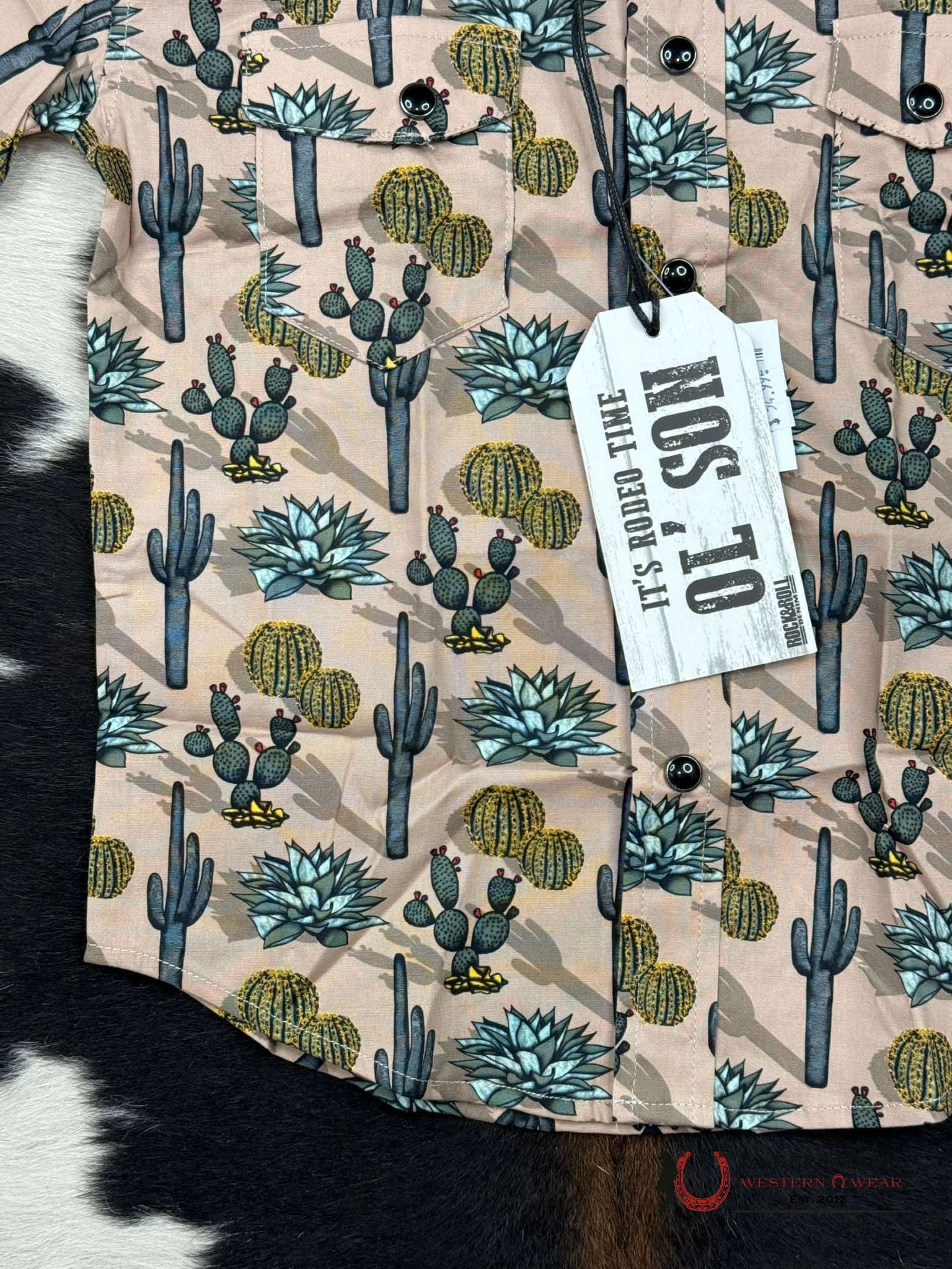 Rock&Roll X Dale Brisby Tan Conversational Cactus Short Sleeve Snap Niños