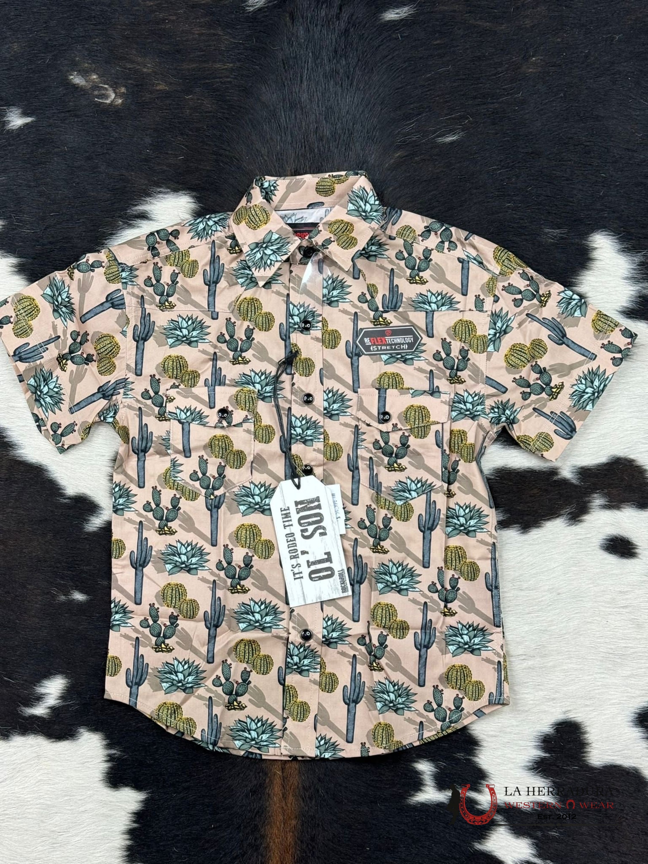 Rock&Roll X Dale Brisby Tan Conversational Cactus Short Sleeve Snap Niños