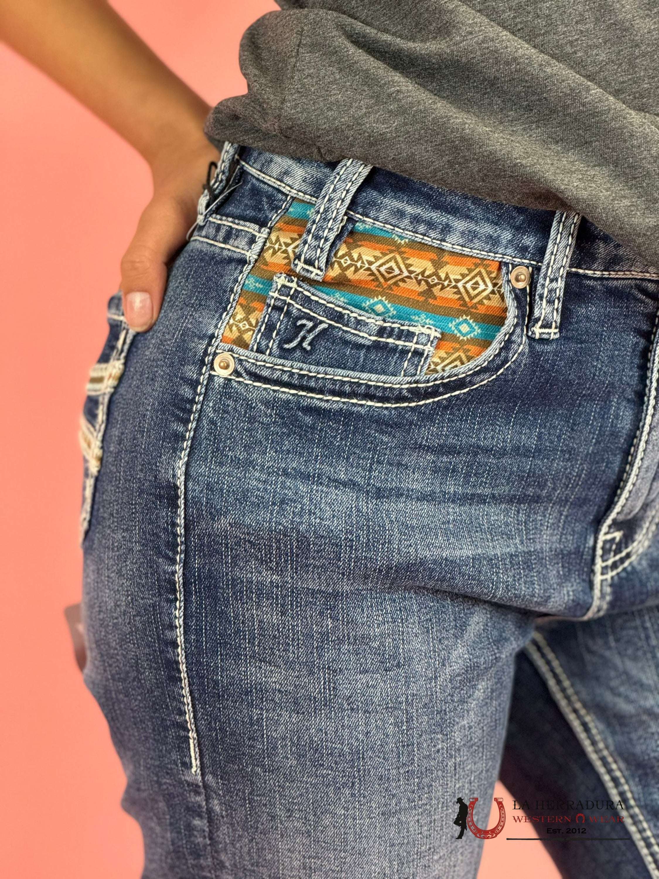 Rock&Roll X Hooey Medium Vintage Aztec Detail Bootcut Jeans Women