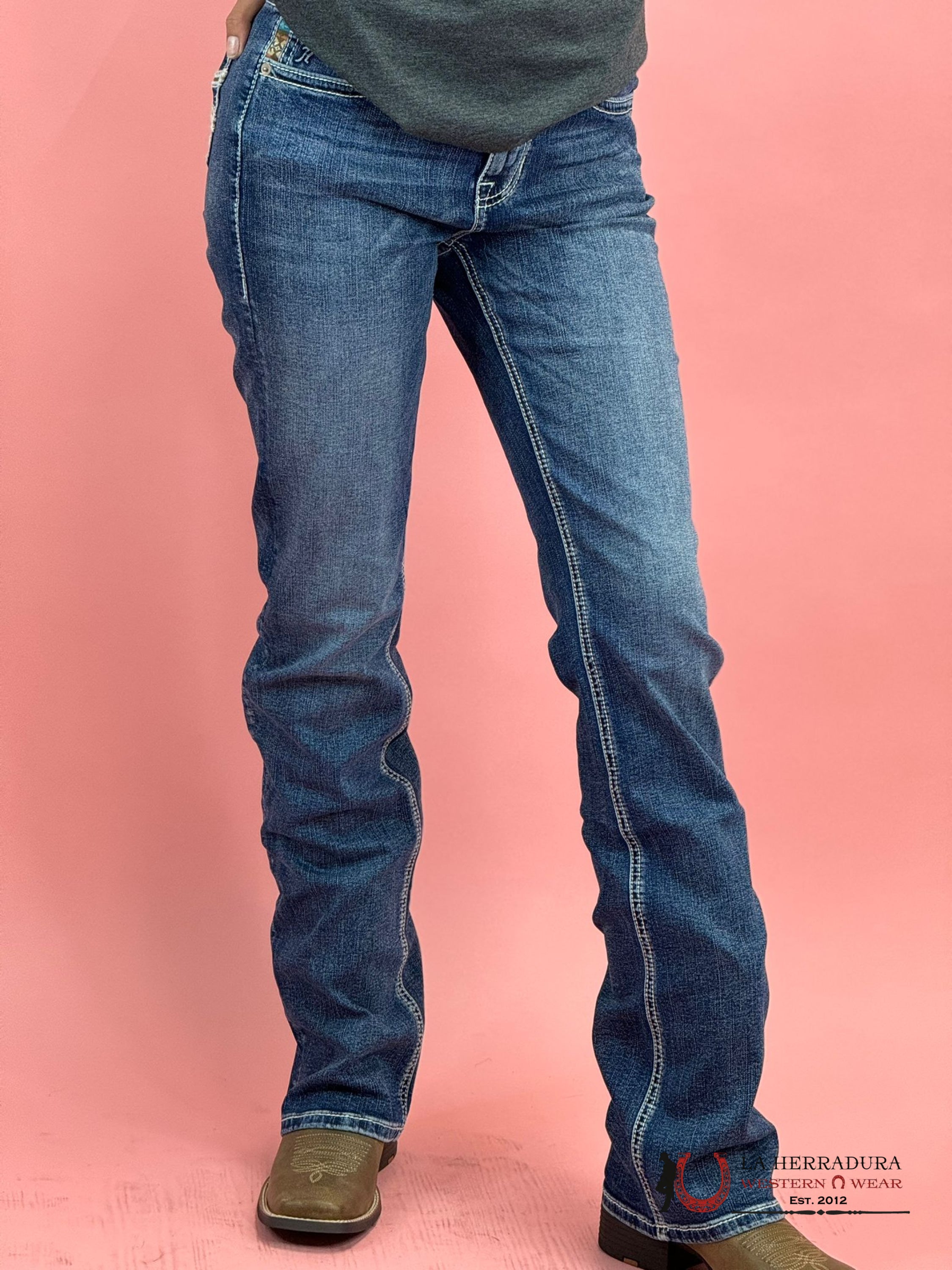 Rock&Roll X Hooey Medium Vintage Aztec Detail Bootcut Jeans Women