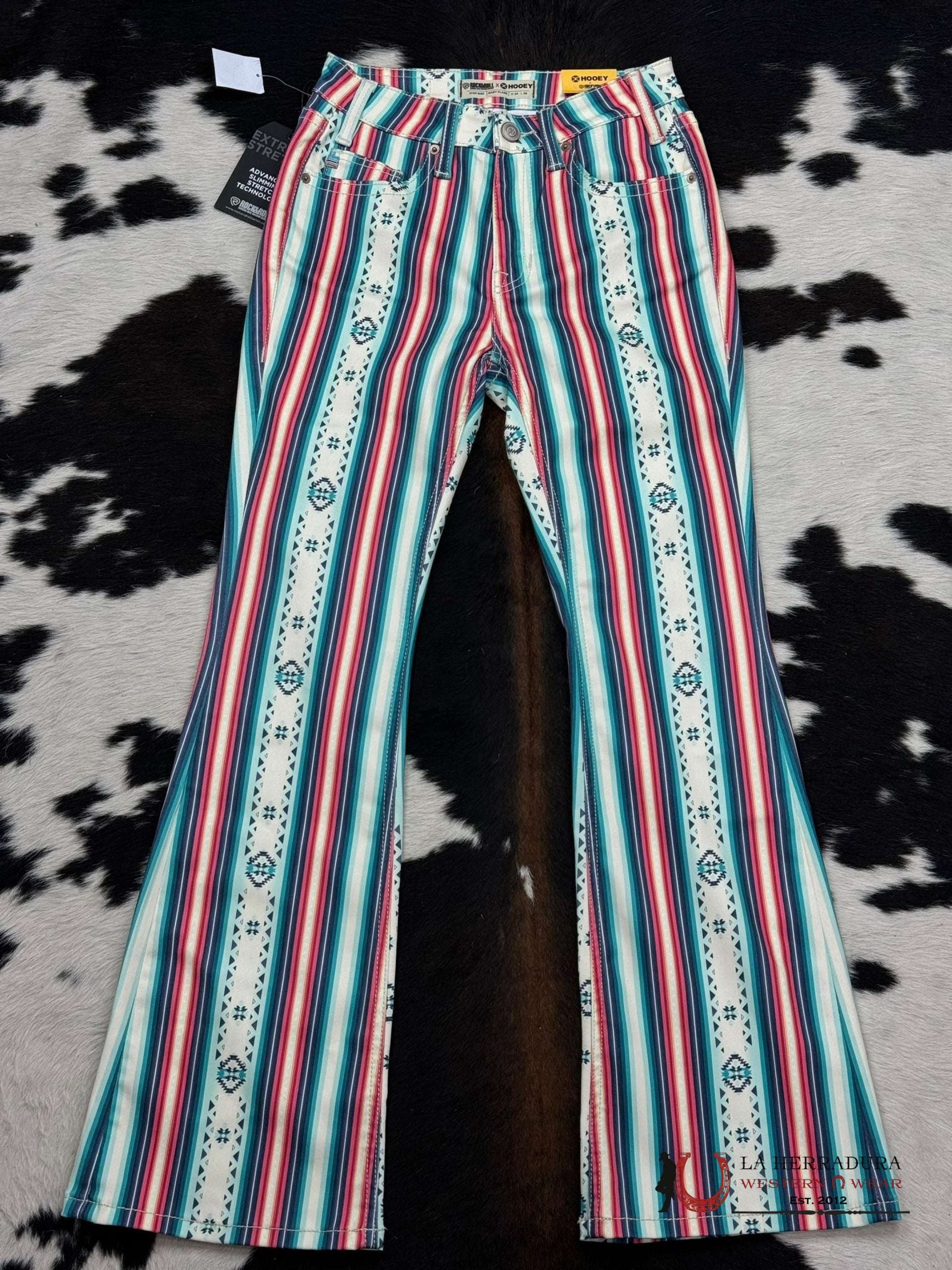 Rock&Roll X Hooey Natural Pastel Serape Print Baby Flare Jeans Women