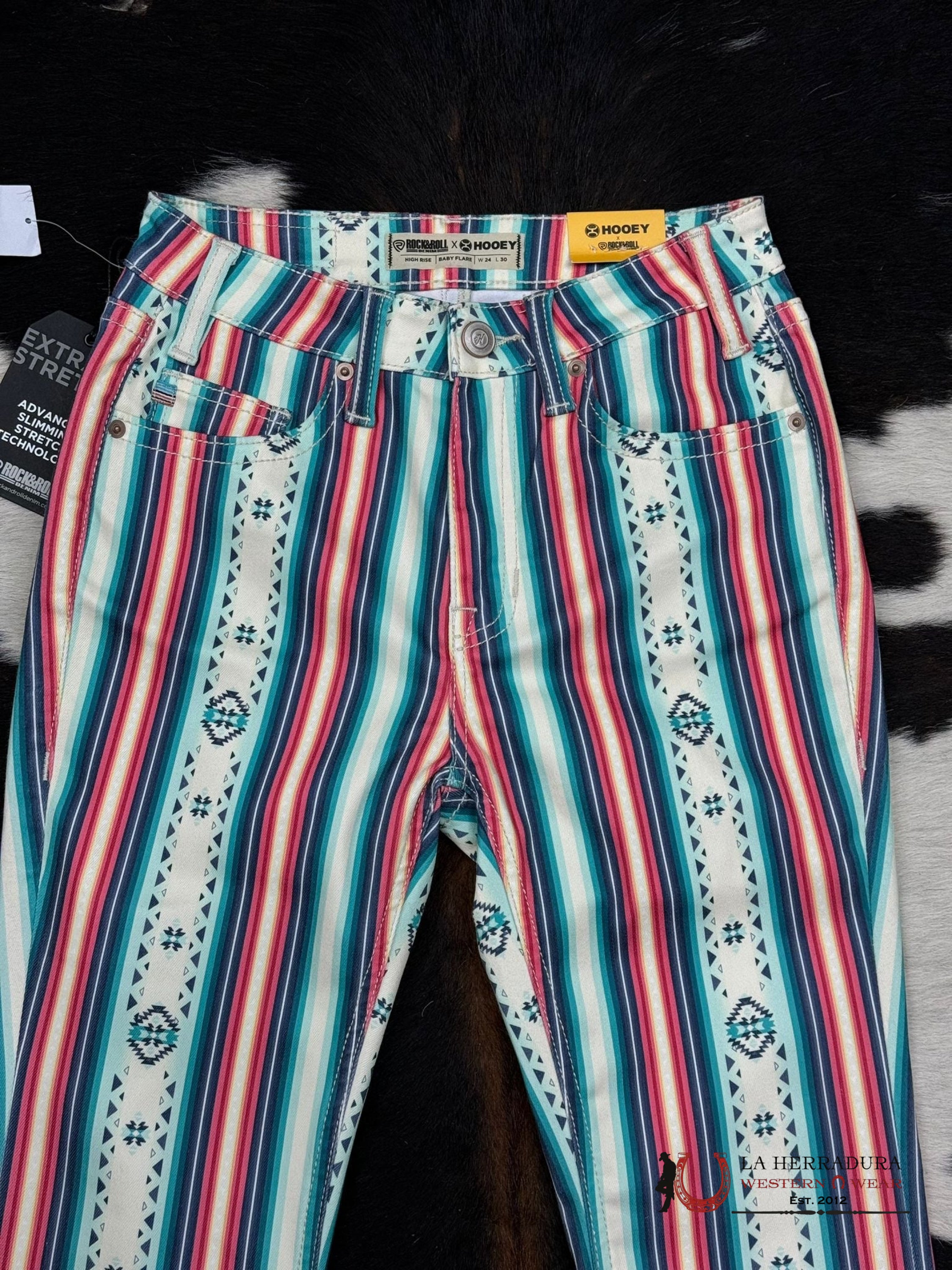 Rock&Roll X Hooey Natural Pastel Serape Print Baby Flare Jeans Women