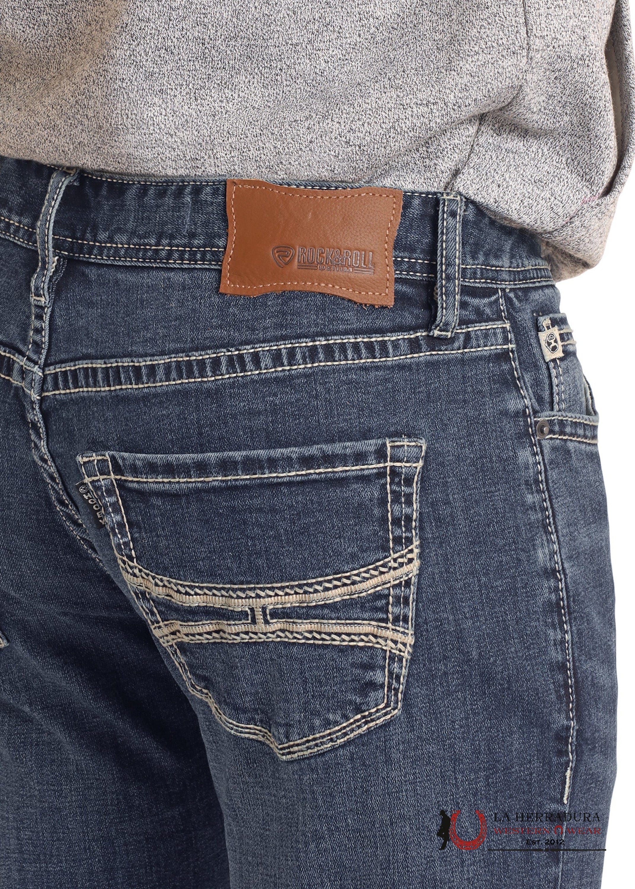 ROCK&ROLL X HOOEY ROPE EMB. MEDIUM WASH PISTOL STRAIGHT BOOT - HM1PD05036 ROPA HOMBRES