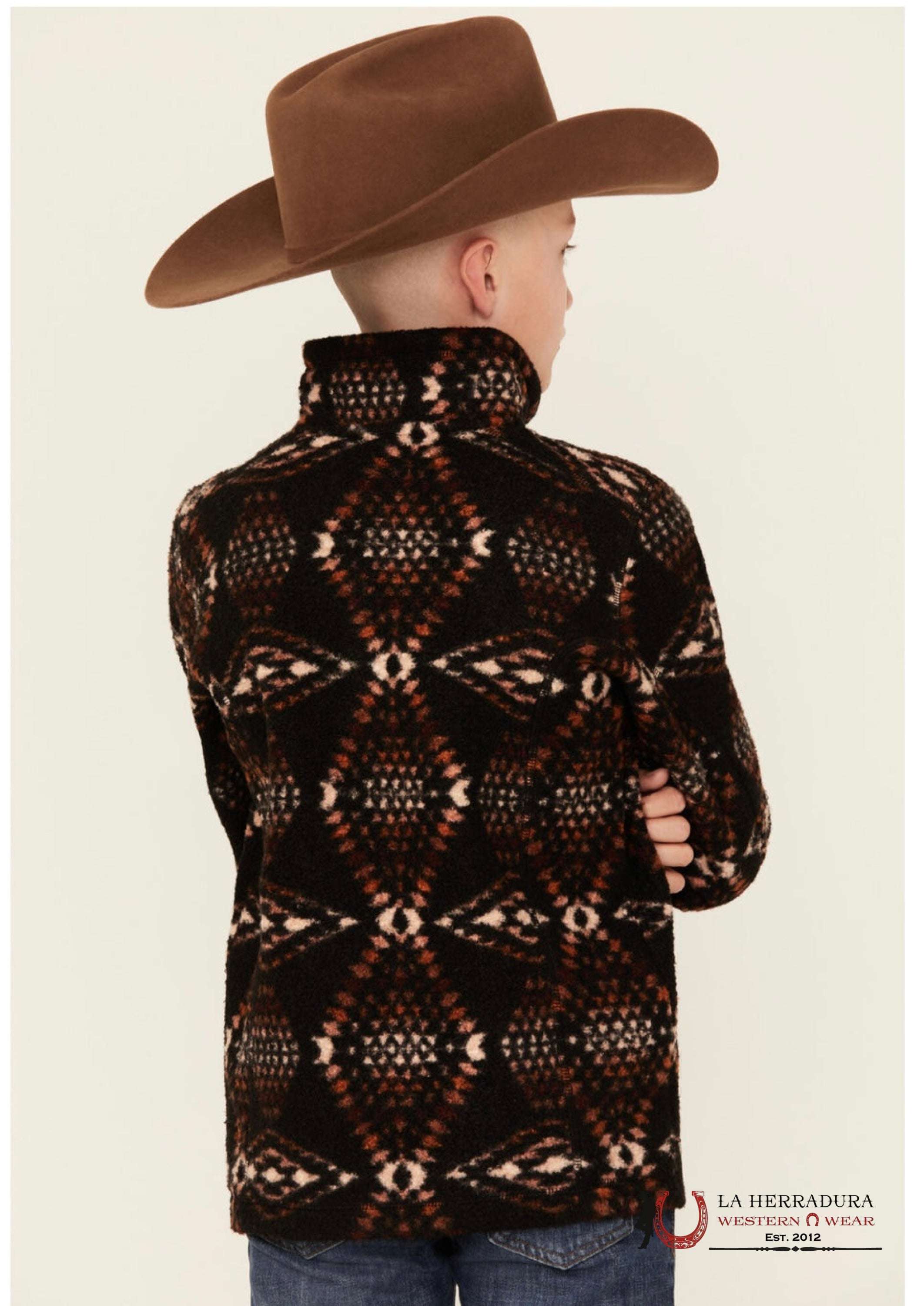Rock&Roll Youth Brown Printed Berber 1/4 Zip - 308646 Niños