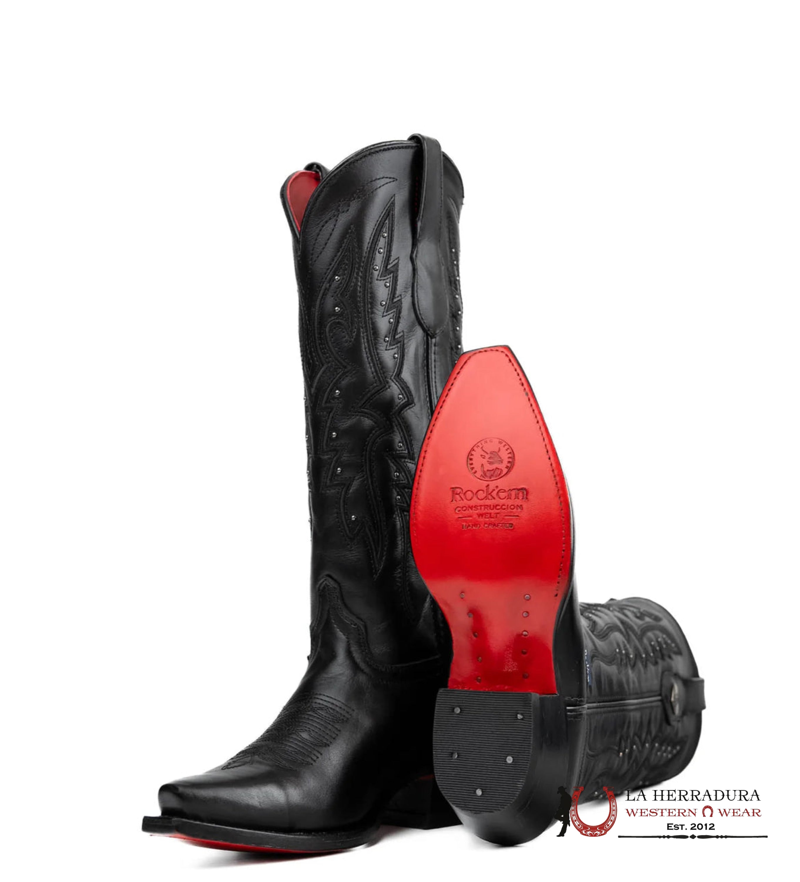 EST. ALEXA BEIRUT NEGRO RETRO RED BOTTOM POINT TOE BOTAS MUJERES